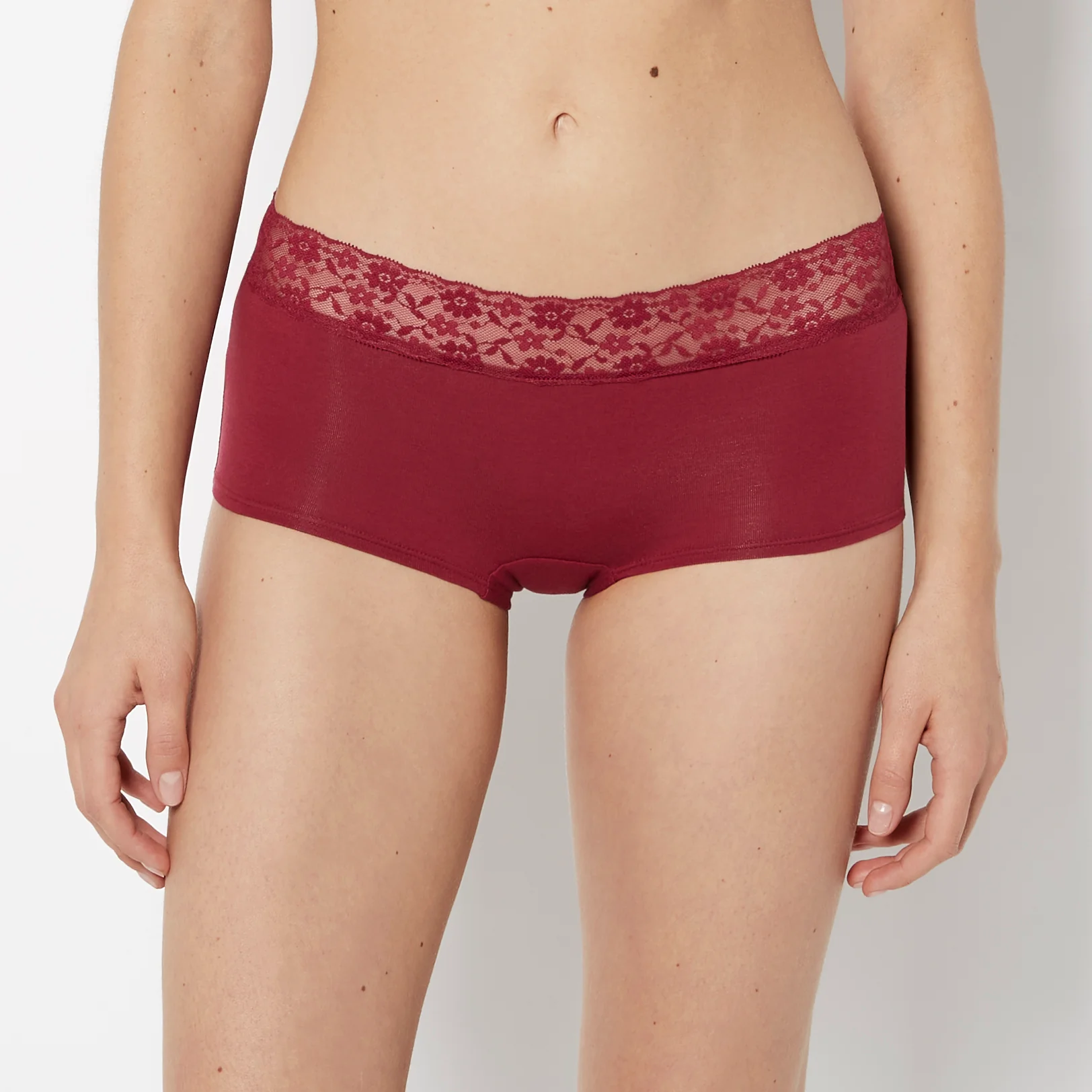 Boyshort Cotton Panty With Lace Trim in Plum Rose