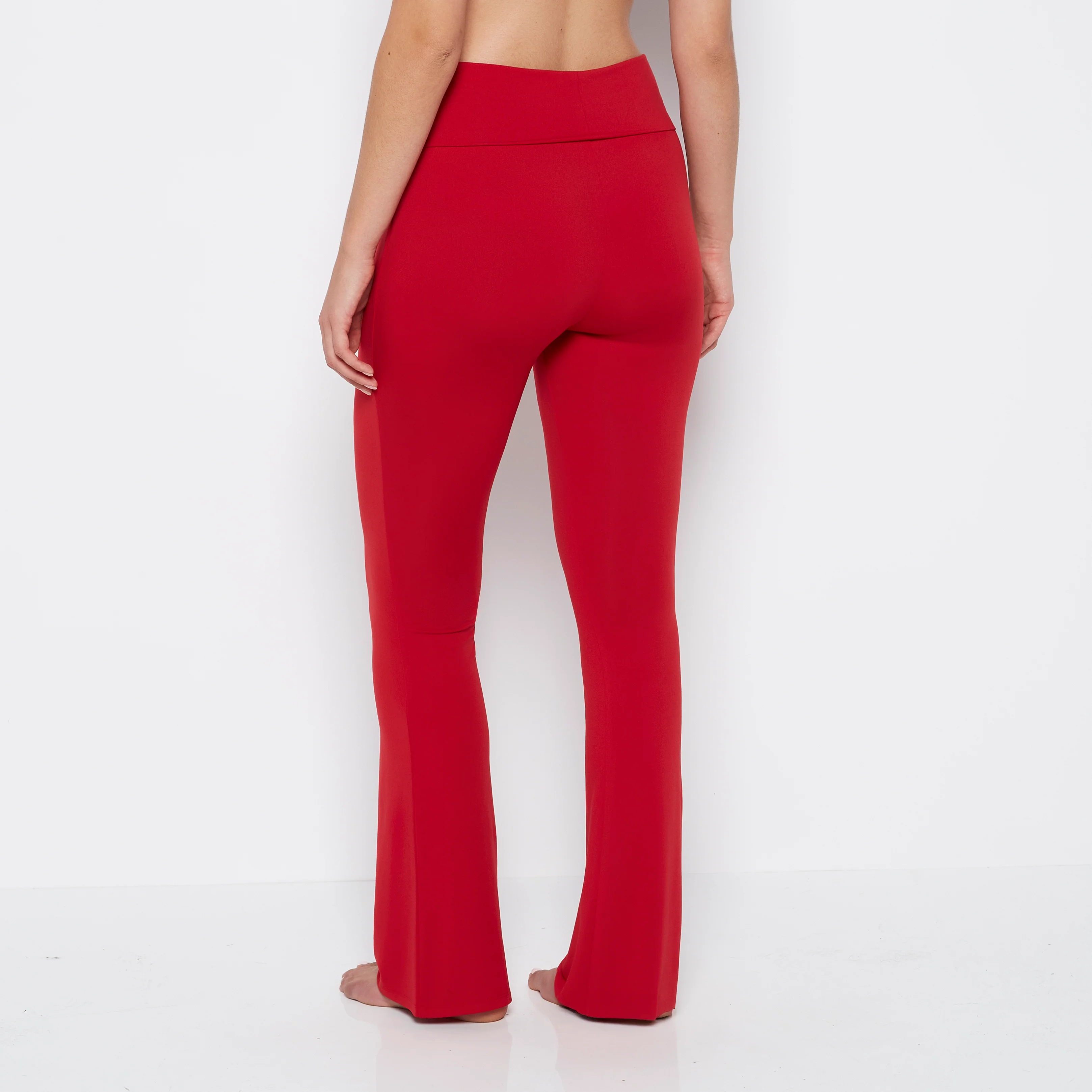 Brushed Jersey Fold over flare leg pant in Crimson - Image 3