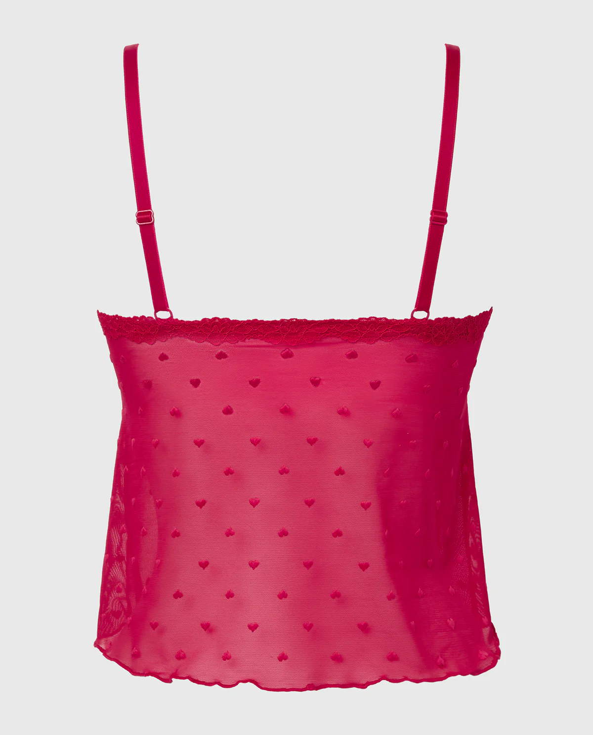 Cami With Heart Mesh And Lace Trim in Crimson - Image 5