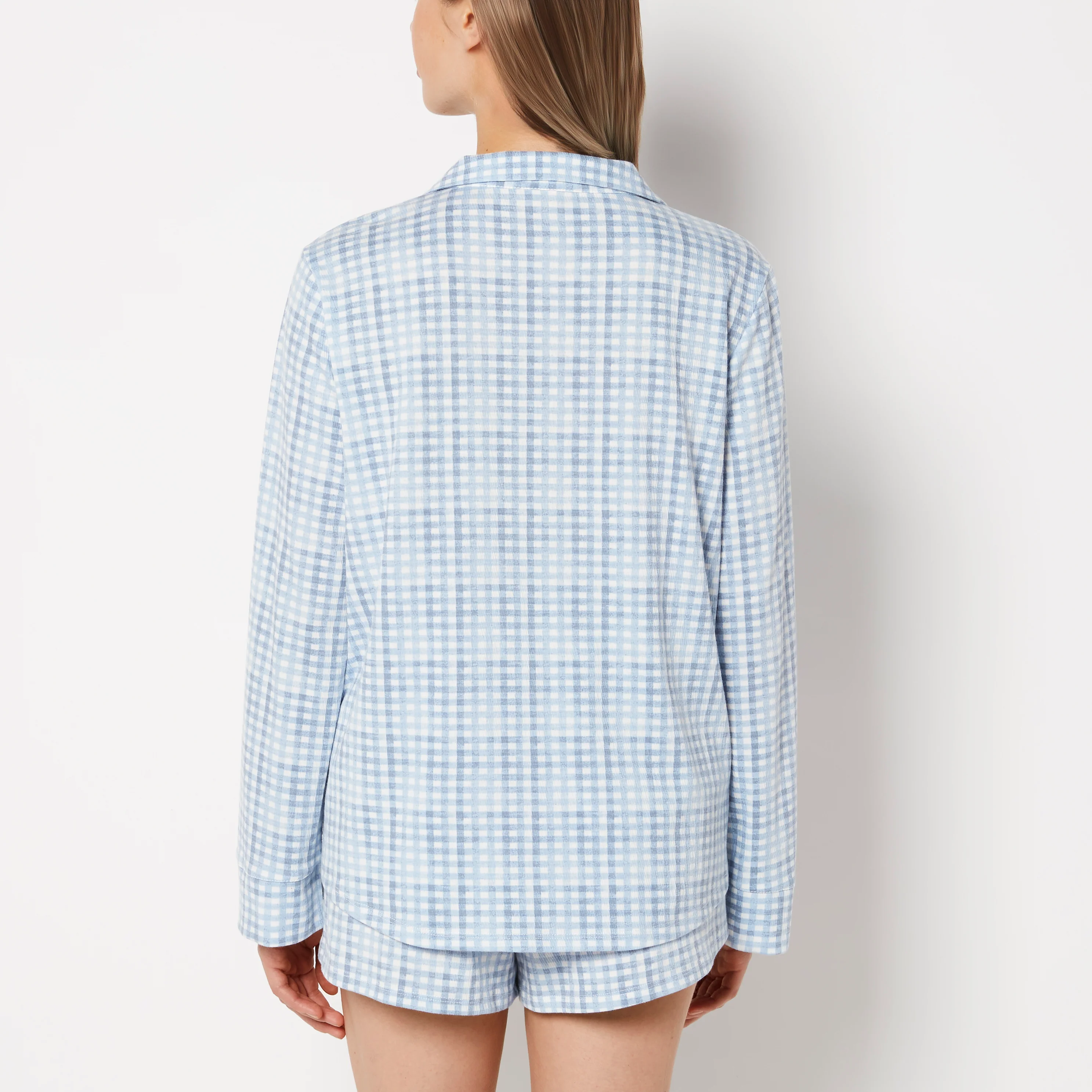 Casual Sleep Long Sleeve Button Down in a Textured Knit in Breezy Gingham - Image 3