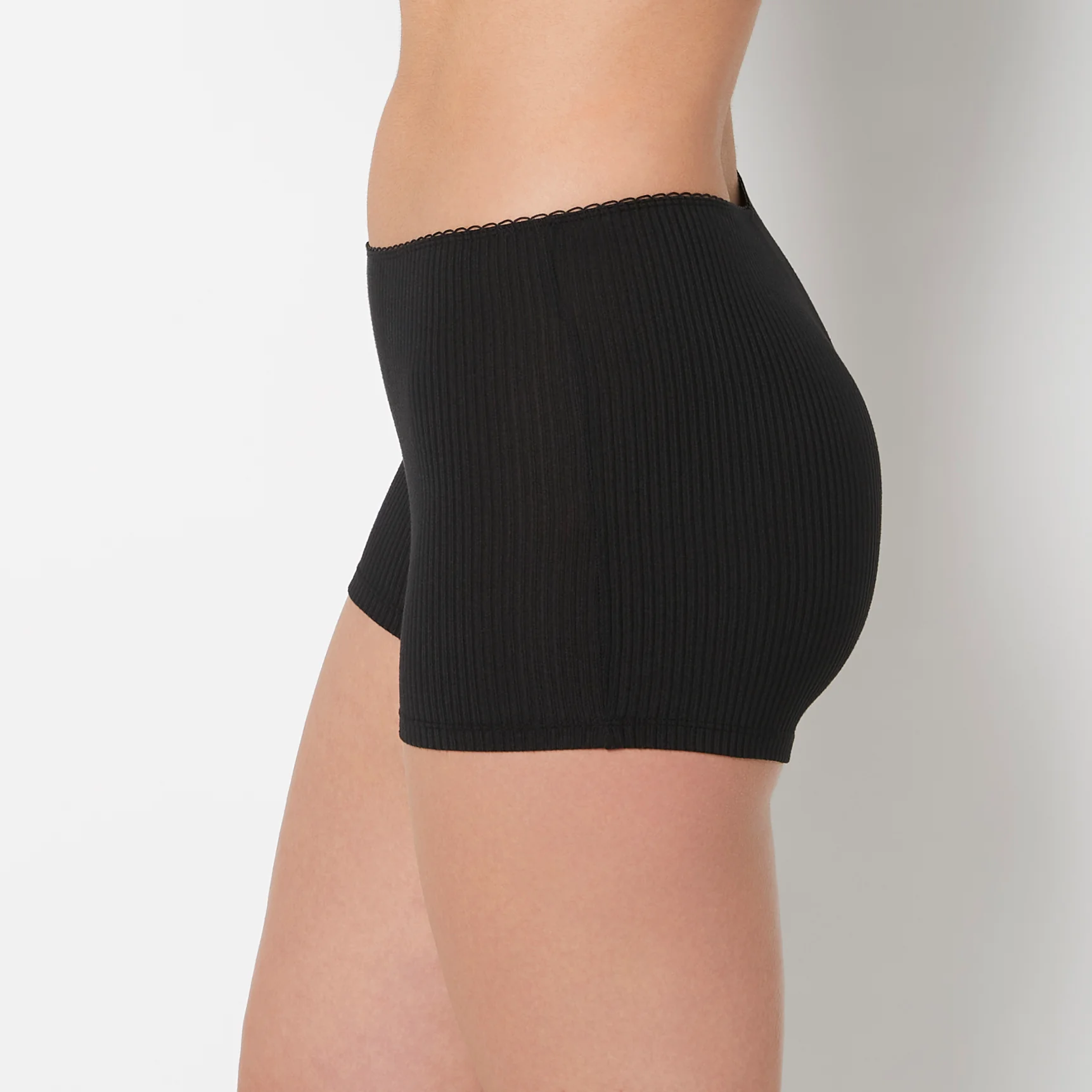 Casual Sleep Ribbed Short With Picot Trim in Tuxedo Black - Image 2