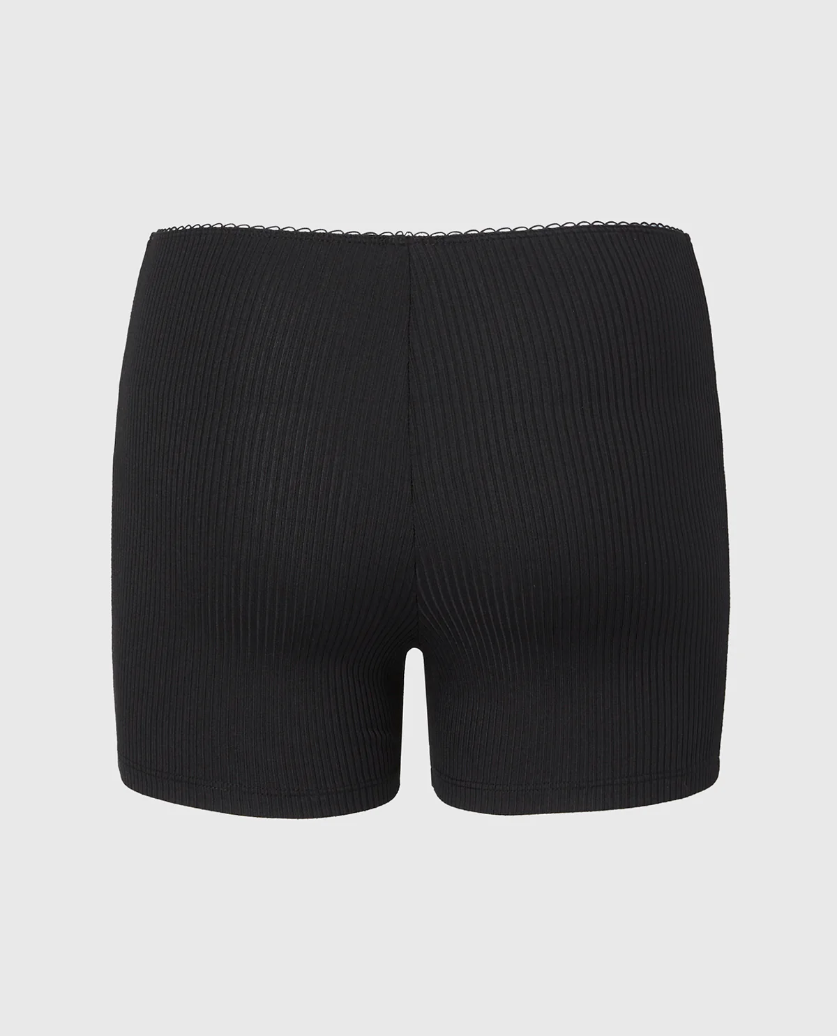 Casual Sleep Ribbed Short With Picot Trim in Tuxedo Black - Image 5