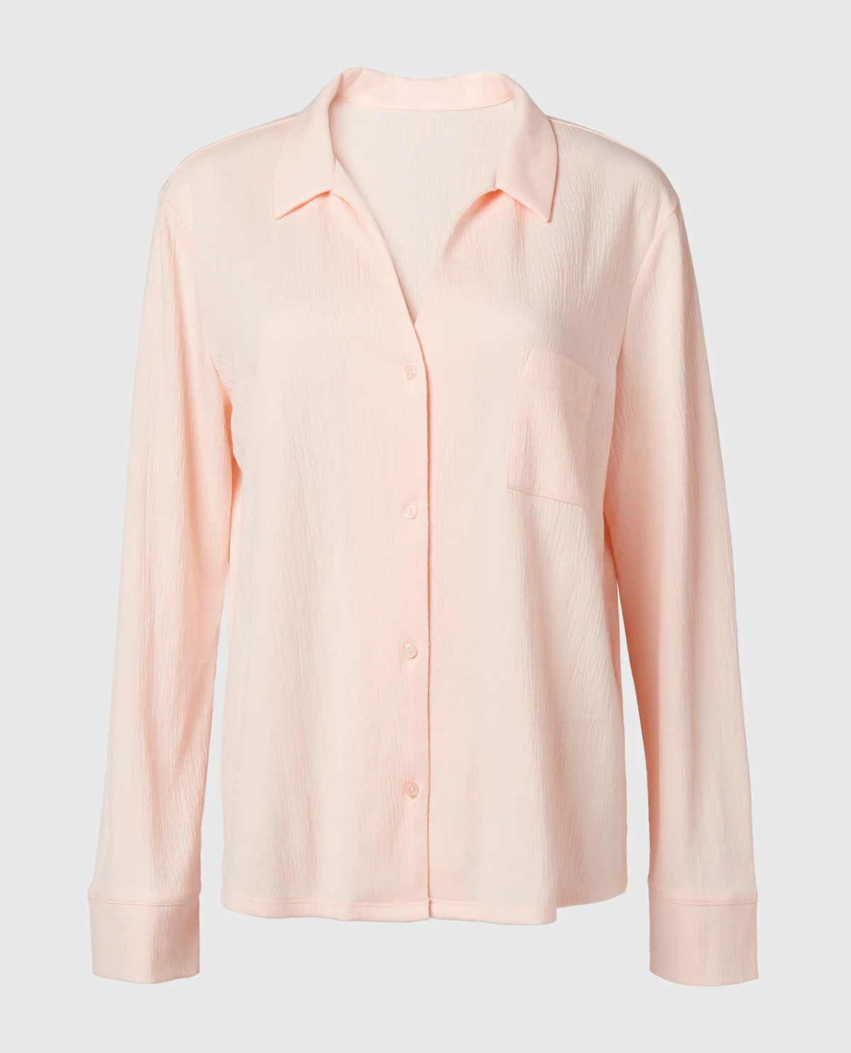 Casual Sleep Textured Knit Long Sleeve Button Down in Pearl Blush - Image 4