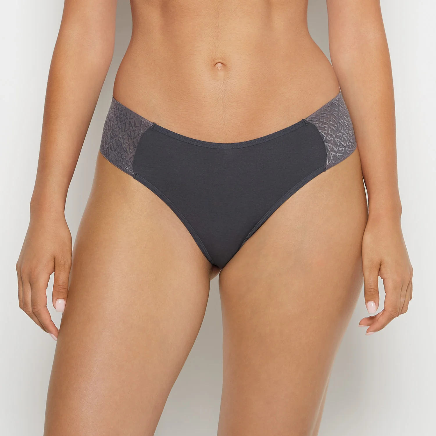 Cheeky Thong Panty with Logo in Ebony