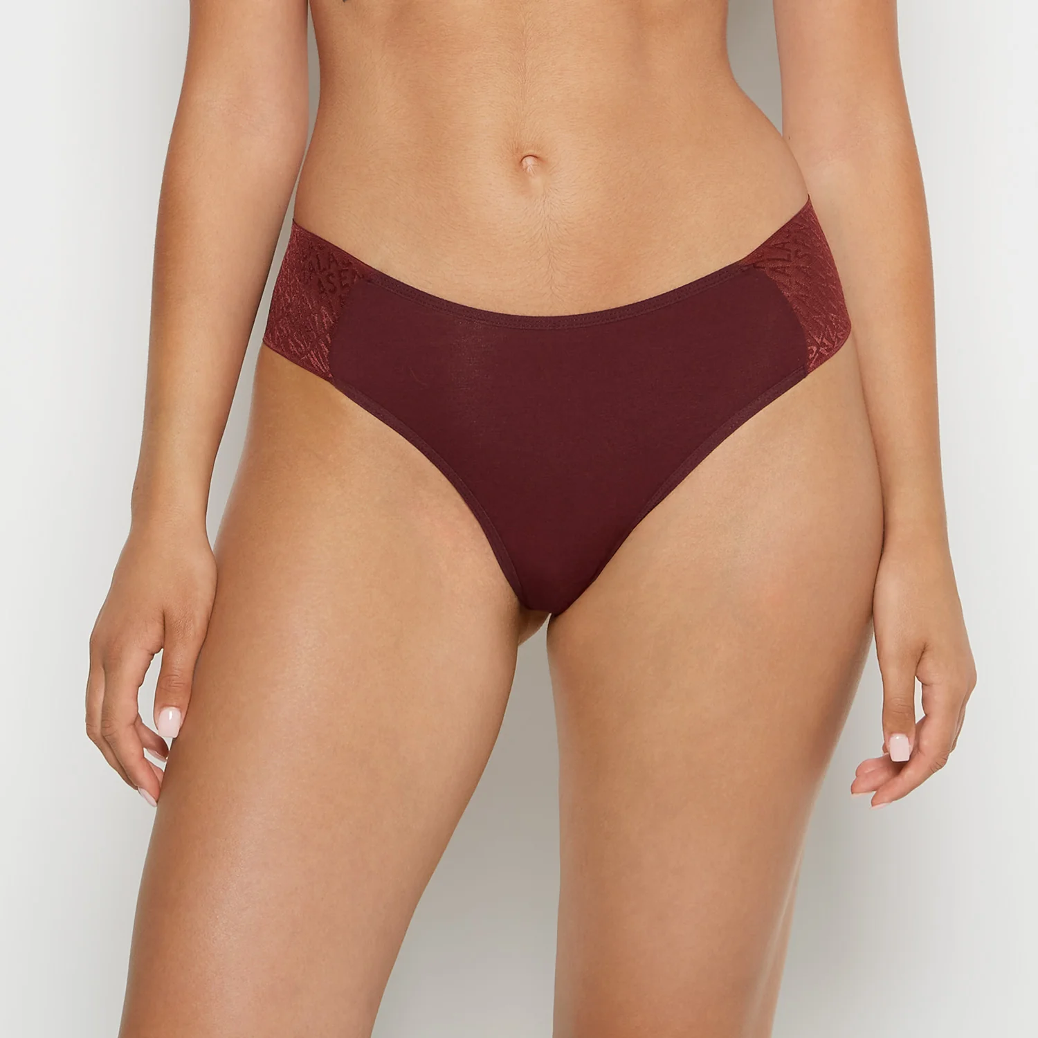 Cheeky Thong Panty with Logo in Russian Ruby