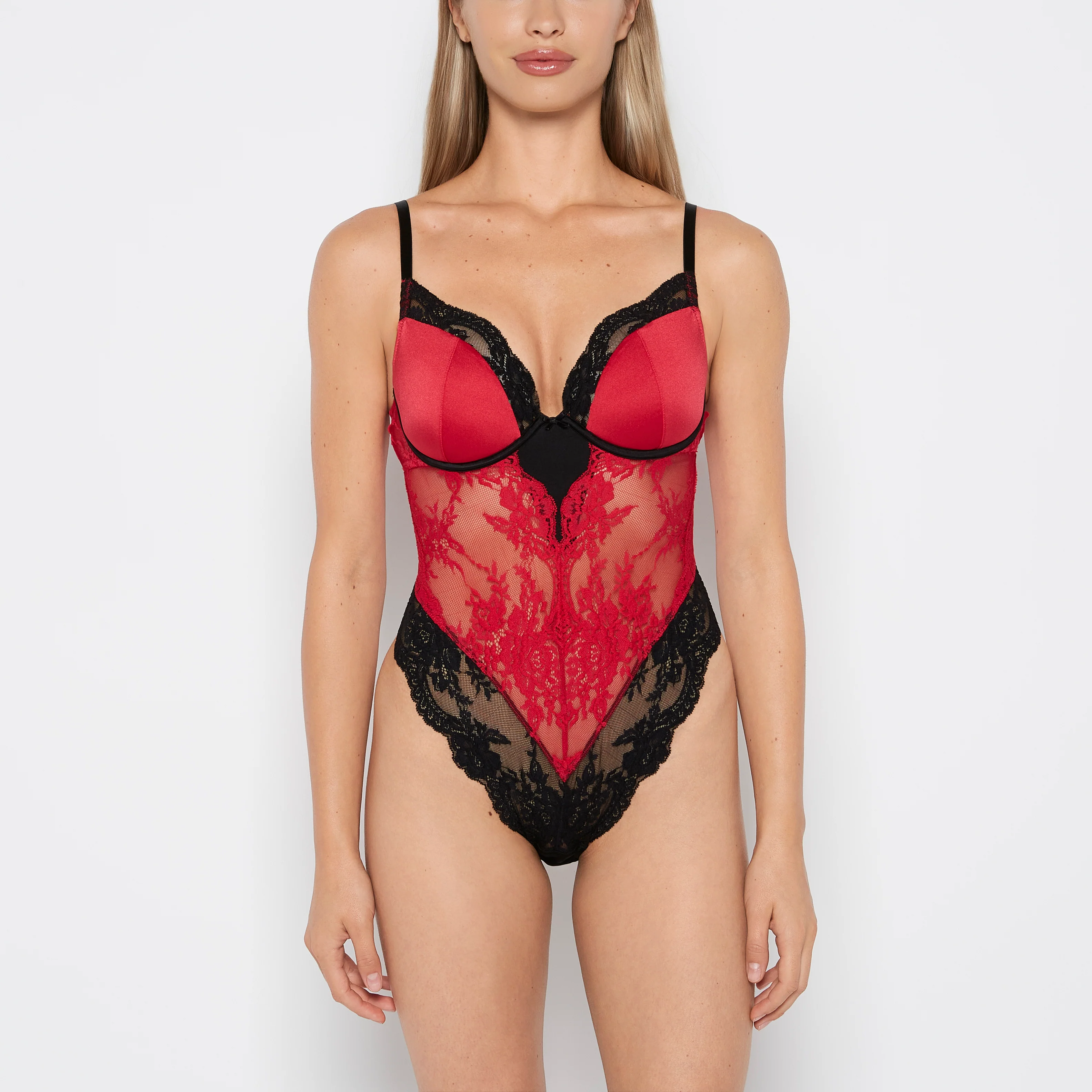 Demi Opulent Lace Bodysuit in Crimson