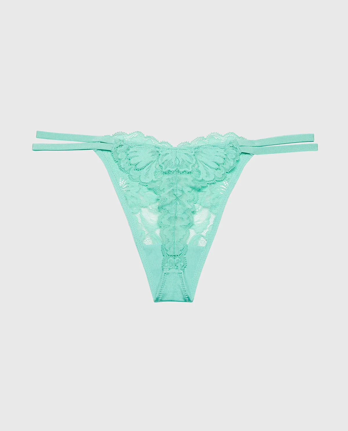 Diva High Leg String Thong With Lavish Lace in Pool Blue - Image 5