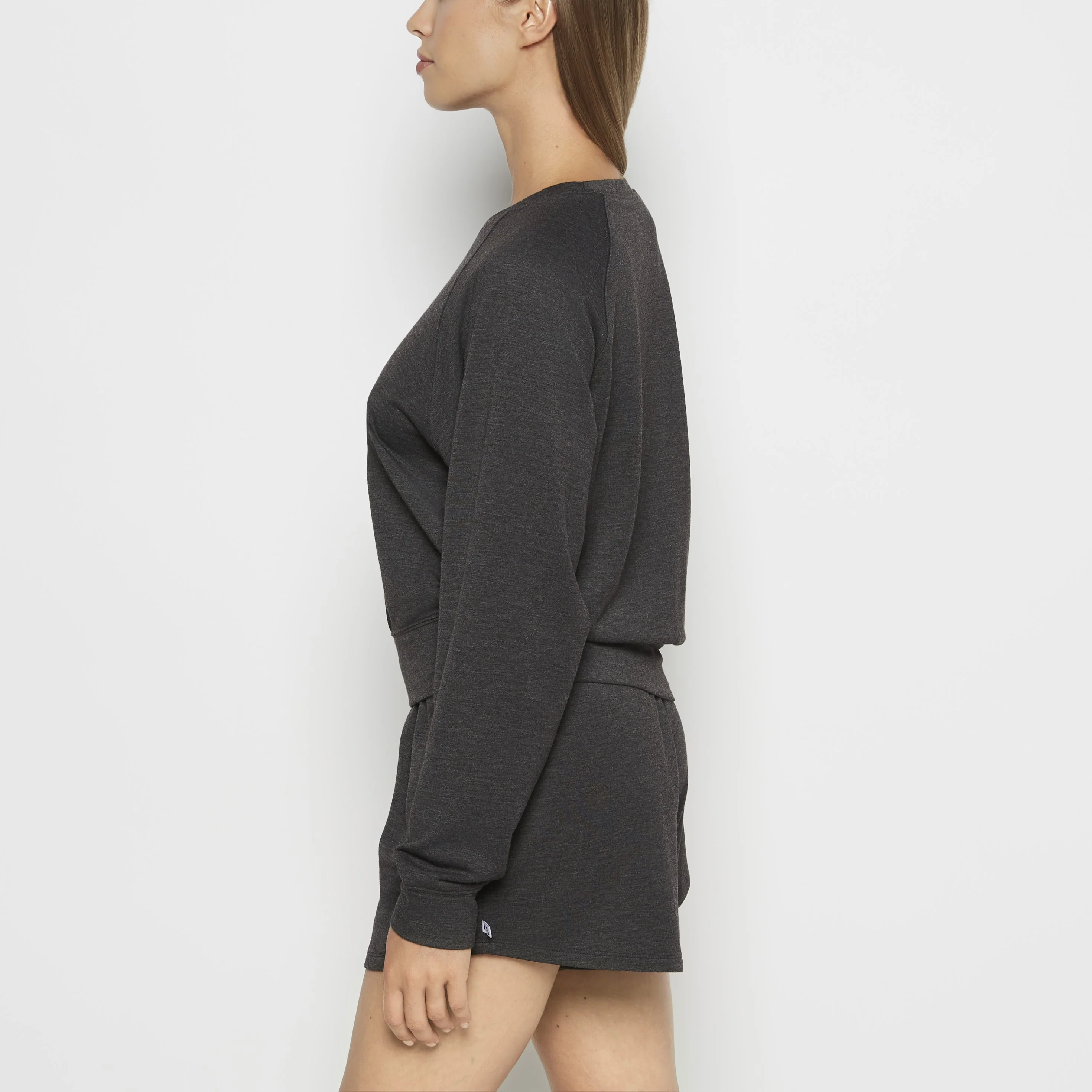 French Terry Crew Neck Sleep Top in Charcoal Heather - Image 2