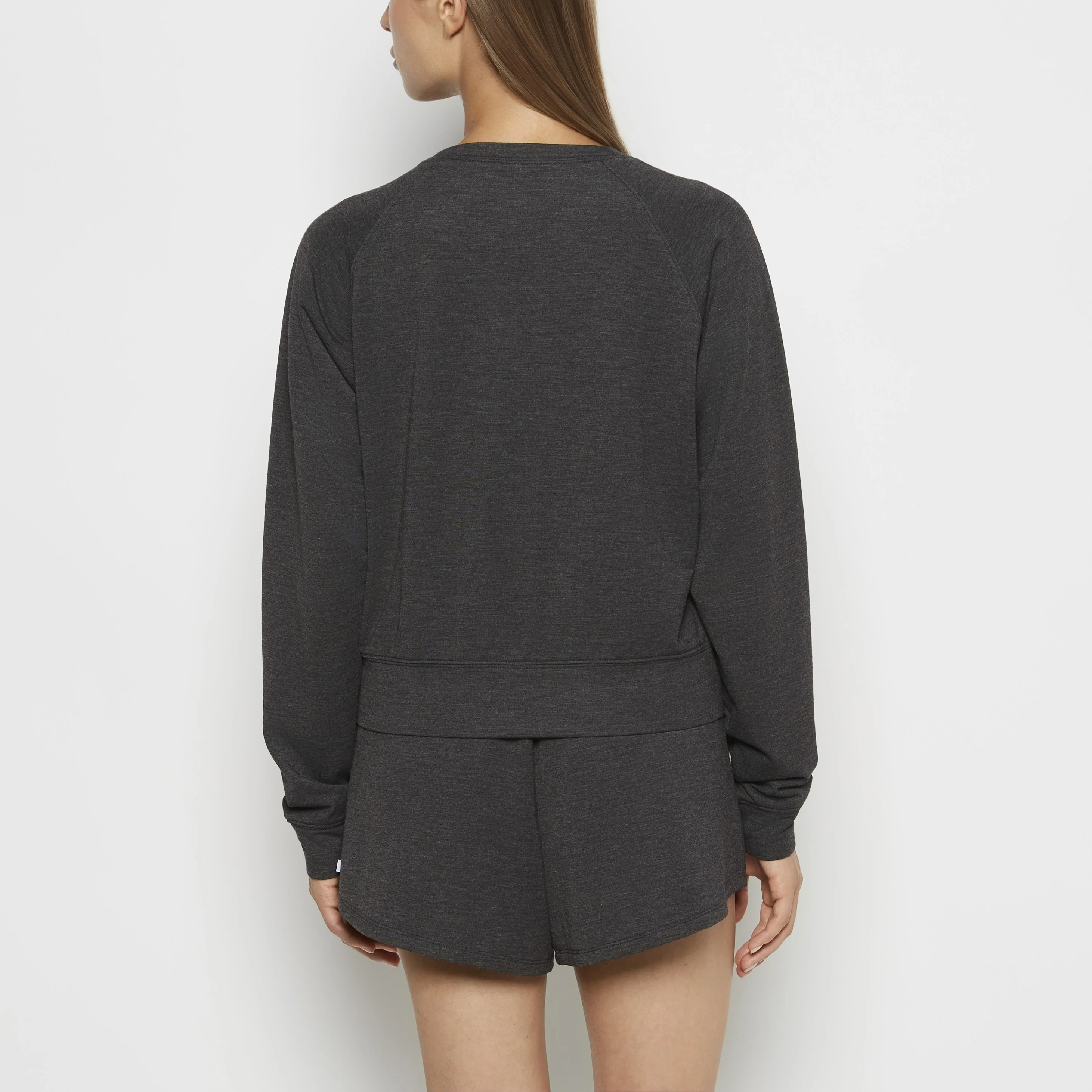 French Terry Crew Neck Sleep Top in Charcoal Heather - Image 3