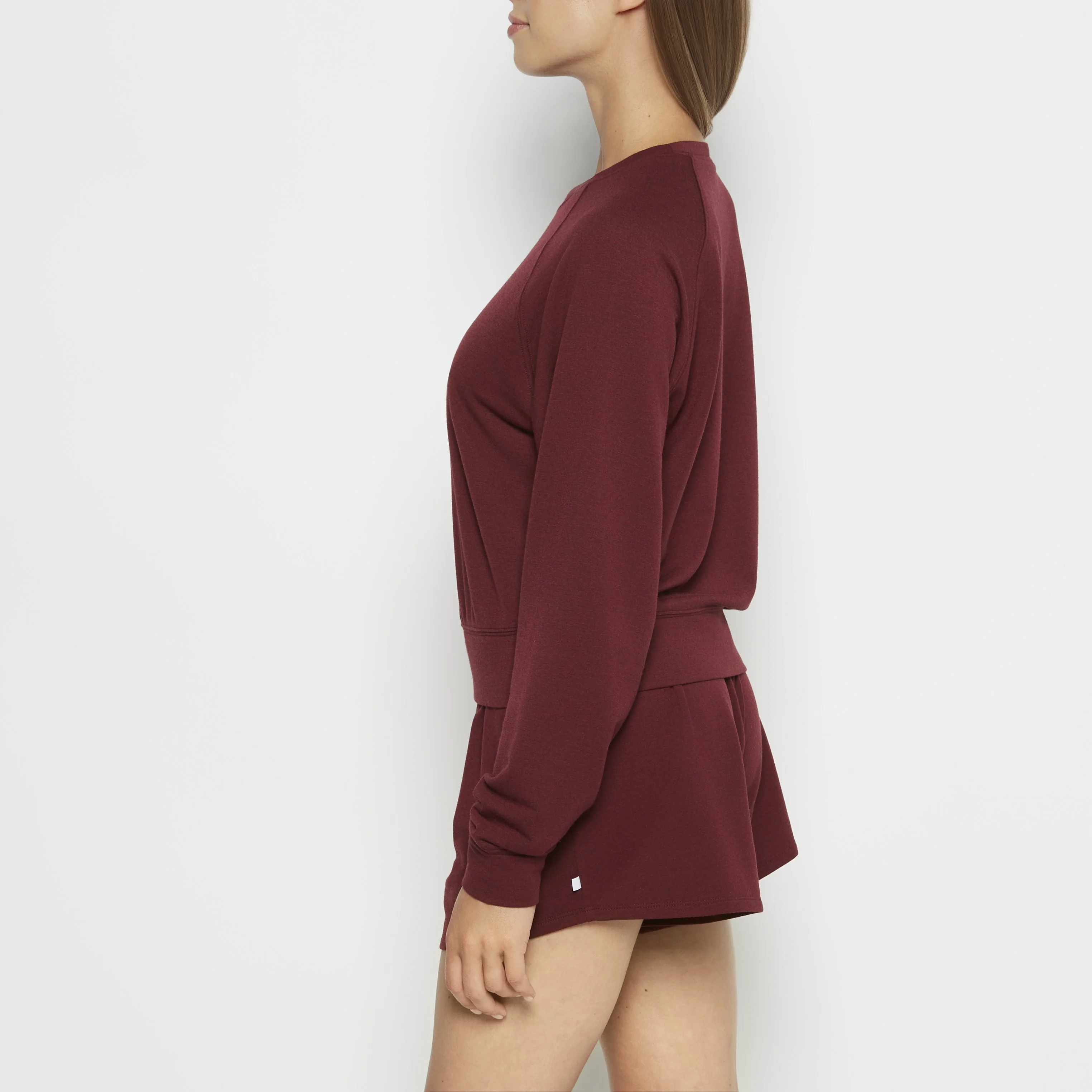 French Terry Crew Neck Sleep Top in Russian Ruby Heather - Image 2