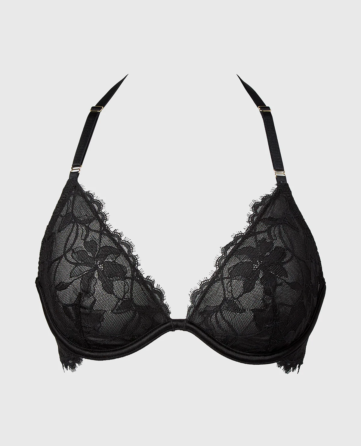 Haltered Unlined Plunge Bra With Afterglow Lace in Tuxedo Black - Image 4