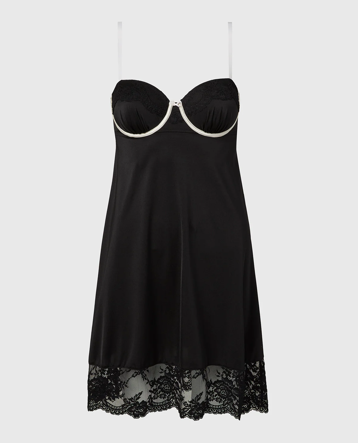 High Shine Microfiber Slip With Opulent Lace in Tuxedo Black - Image 4