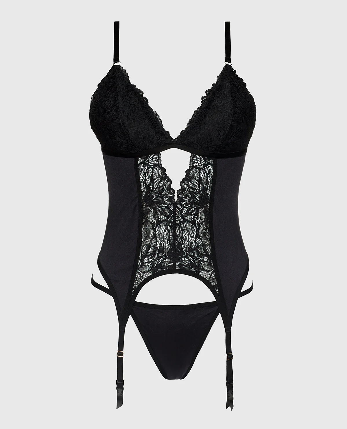 Lace and Microfiber Merrywidow in Tuxedo Black - Image 4