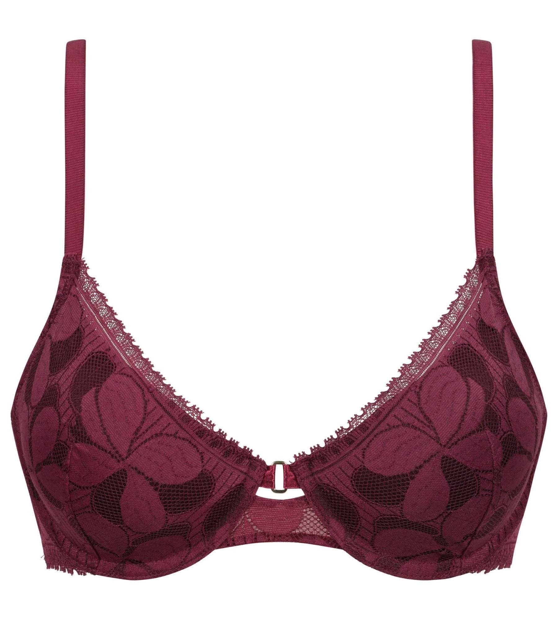 Lace Art Flowers Underwired Basket Bra in Beaujolais