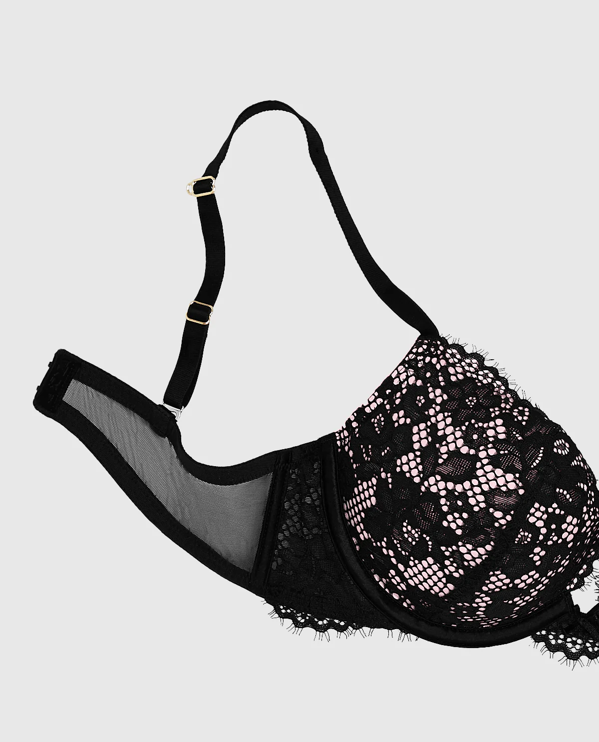 Lace Push Up Bra in Black and Pink - Image 6