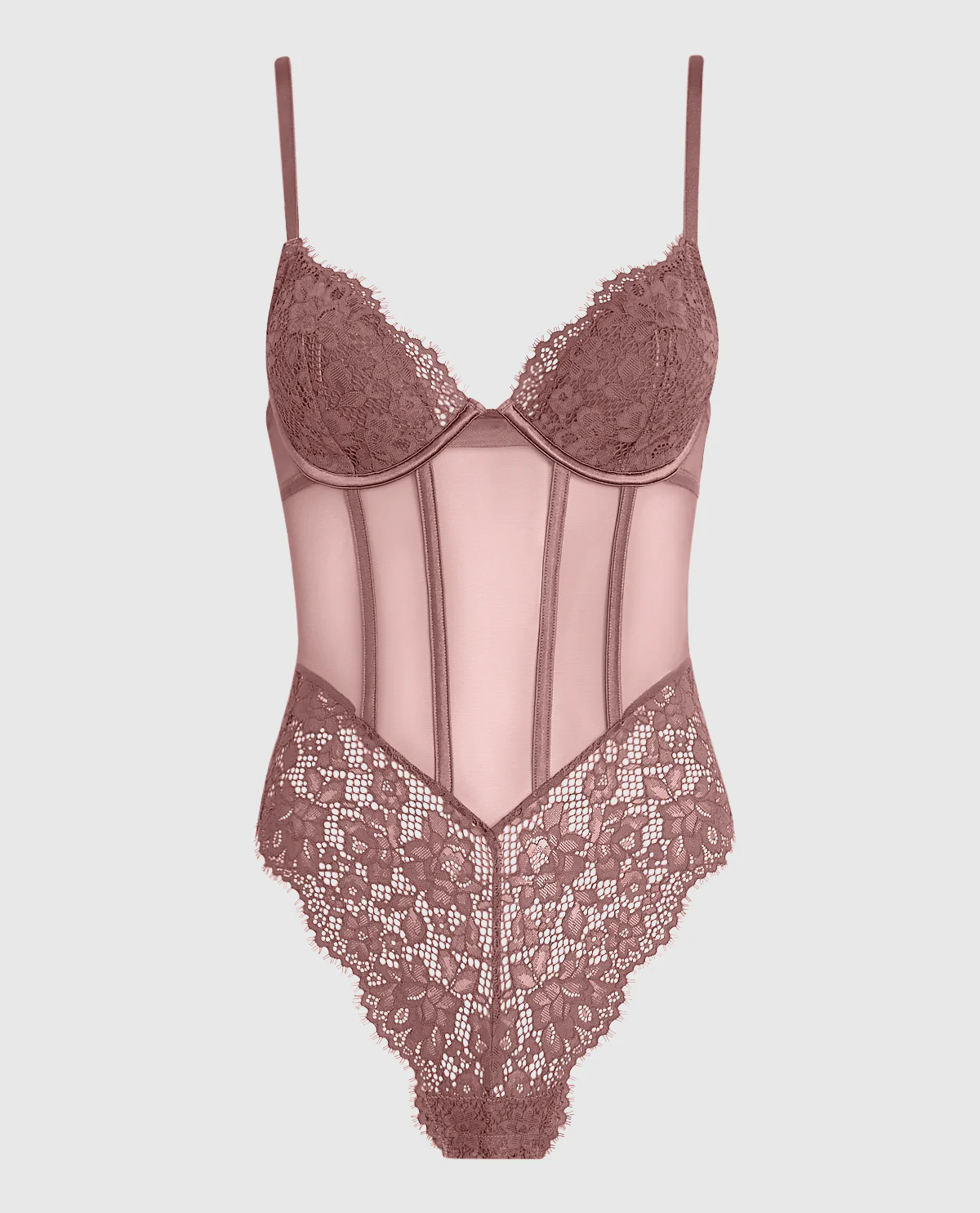 Lightly Lined Lace Bodysuit in Dusty Cedar - Image 5