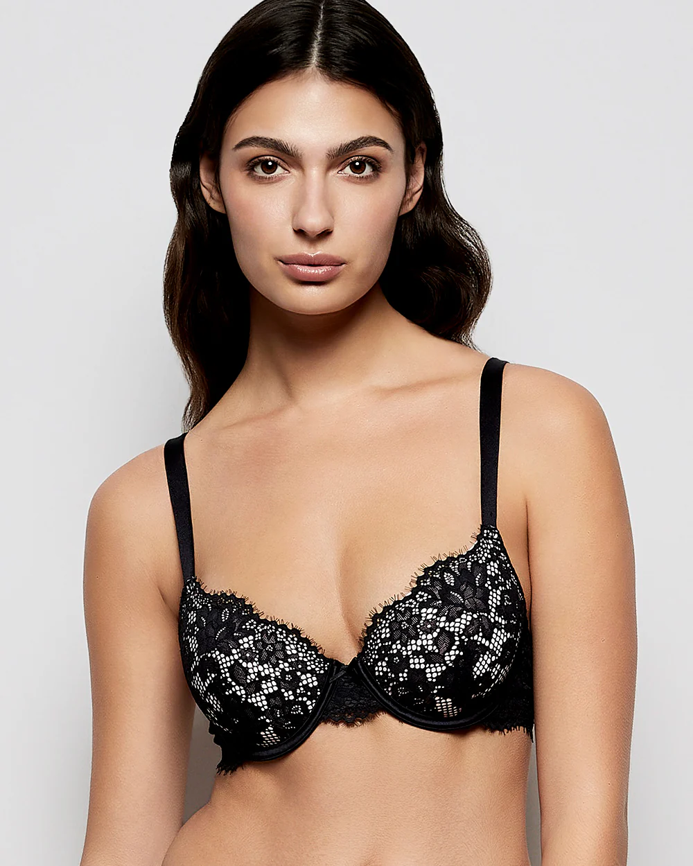 Lightly Lined Lace Full Coverage Bra in Black and Pink