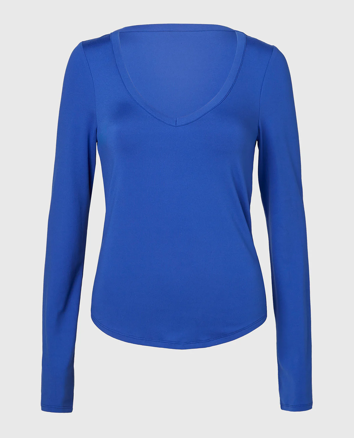 Long sleeve brushed jersey v-Neck top in Dazzling Blue - Image 4