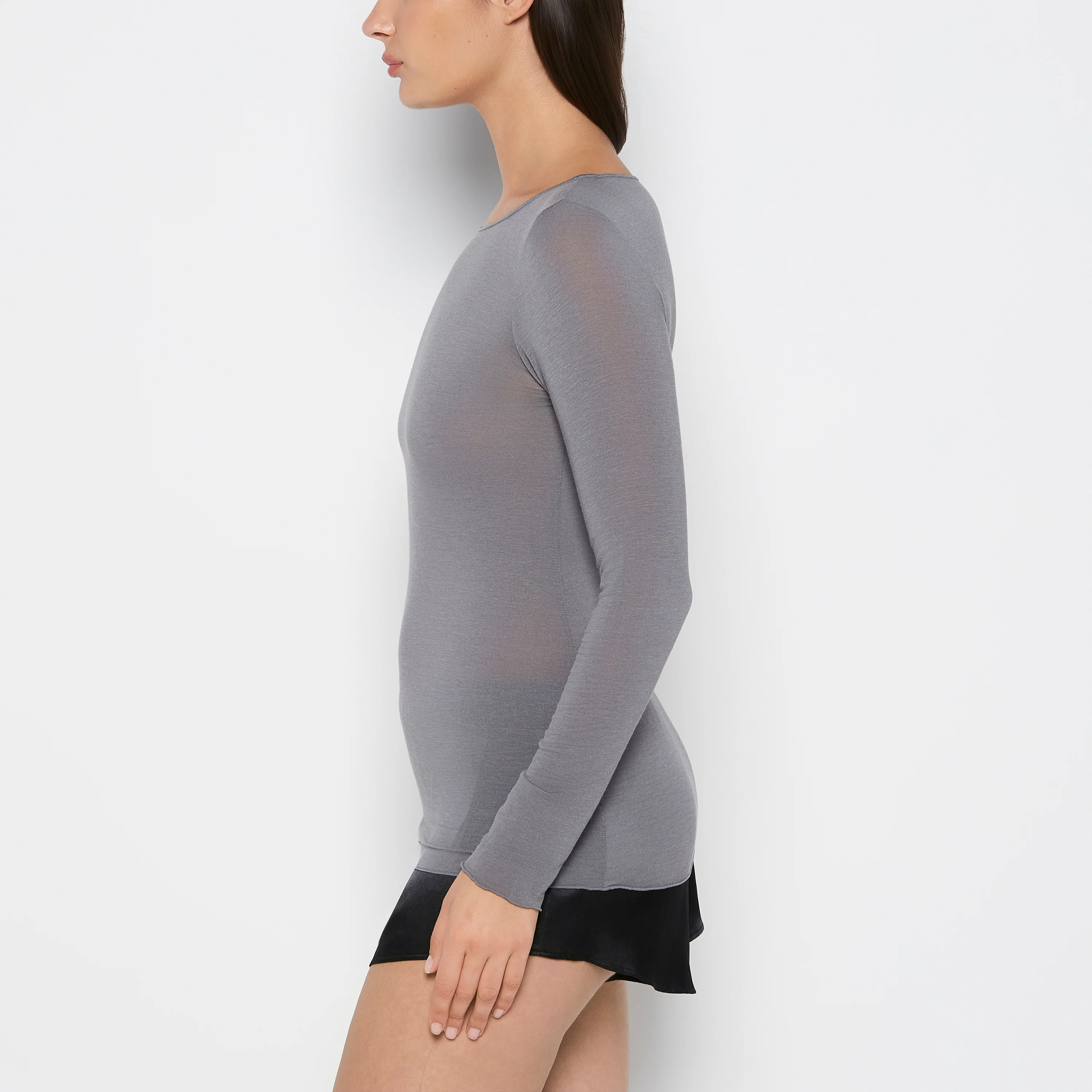 Long Sleeve Modal/Cashmere in Heather Grey - Image 2