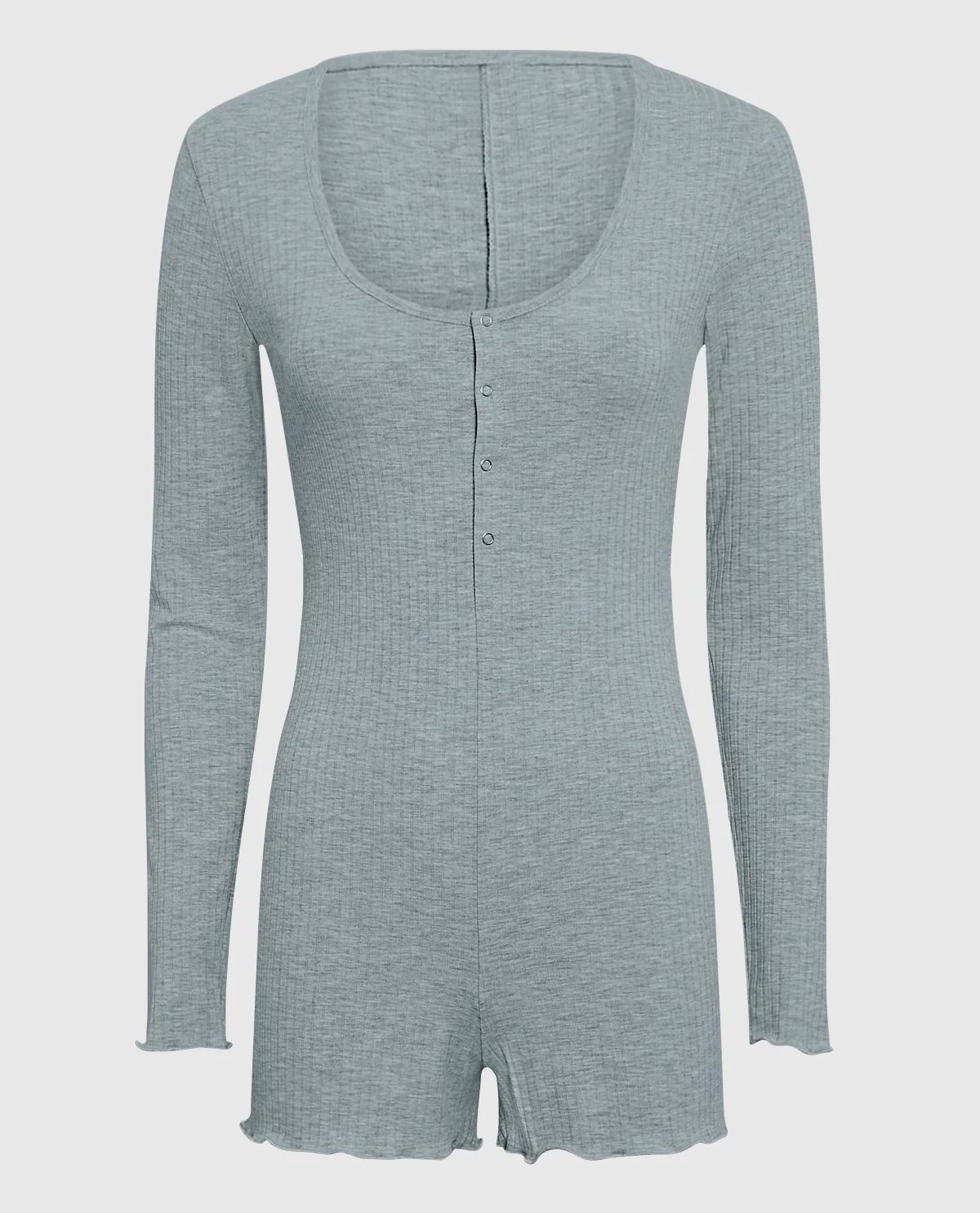 Long Sleeve Ribbed Onesie in Cool Gray