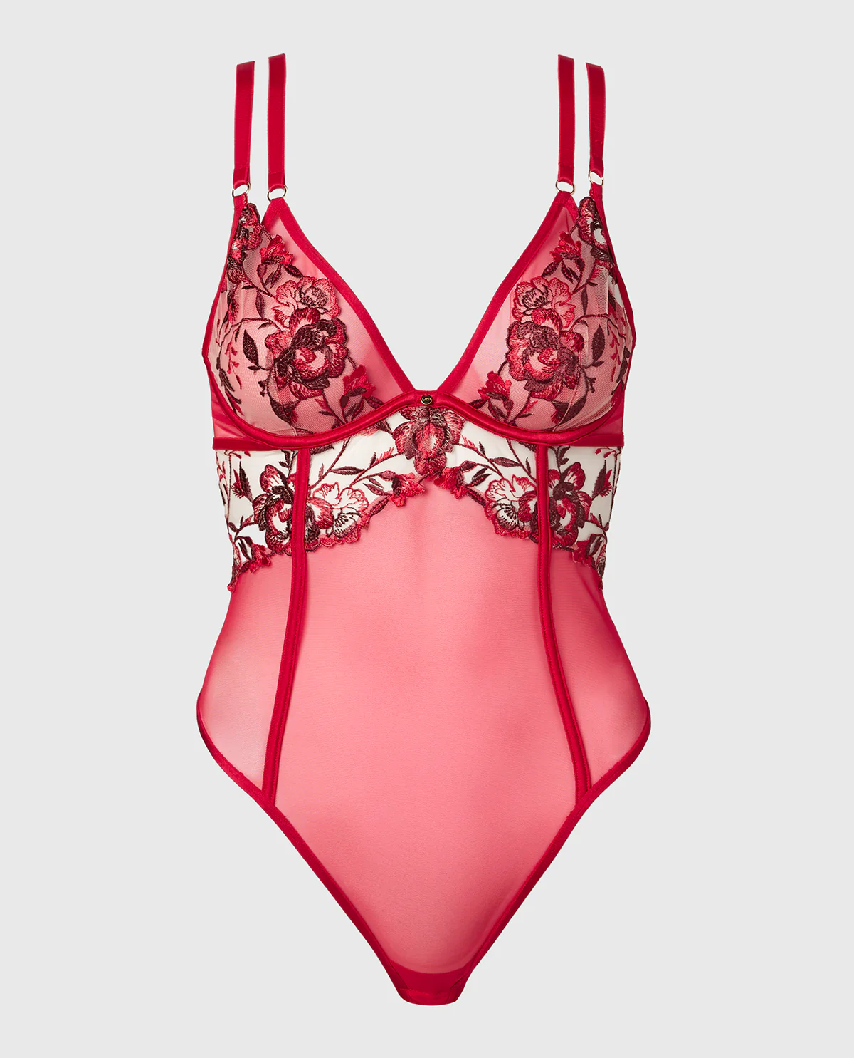 Mesh Bodysuit in Evening Blush with Crimson and Russian Ruby - Image 4