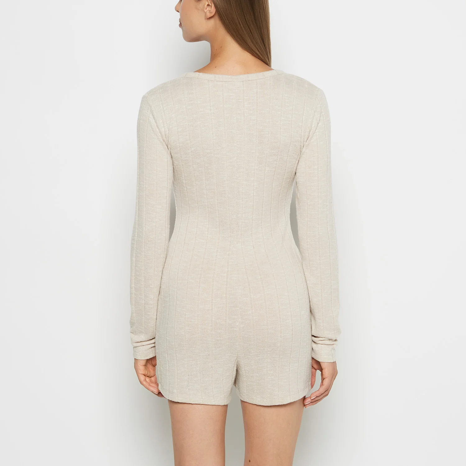 Placket Front Onesie in Cozy Light Oatmeal - Image 3