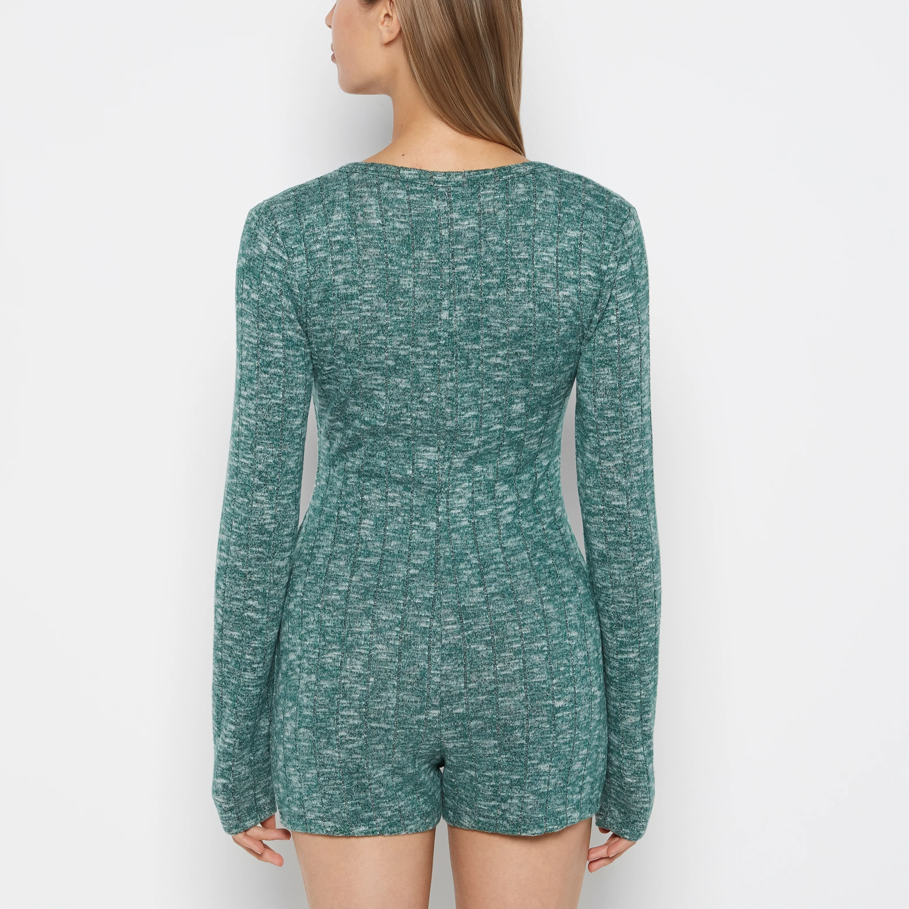 Placket Front Onsie in Emerald Green - Image 3