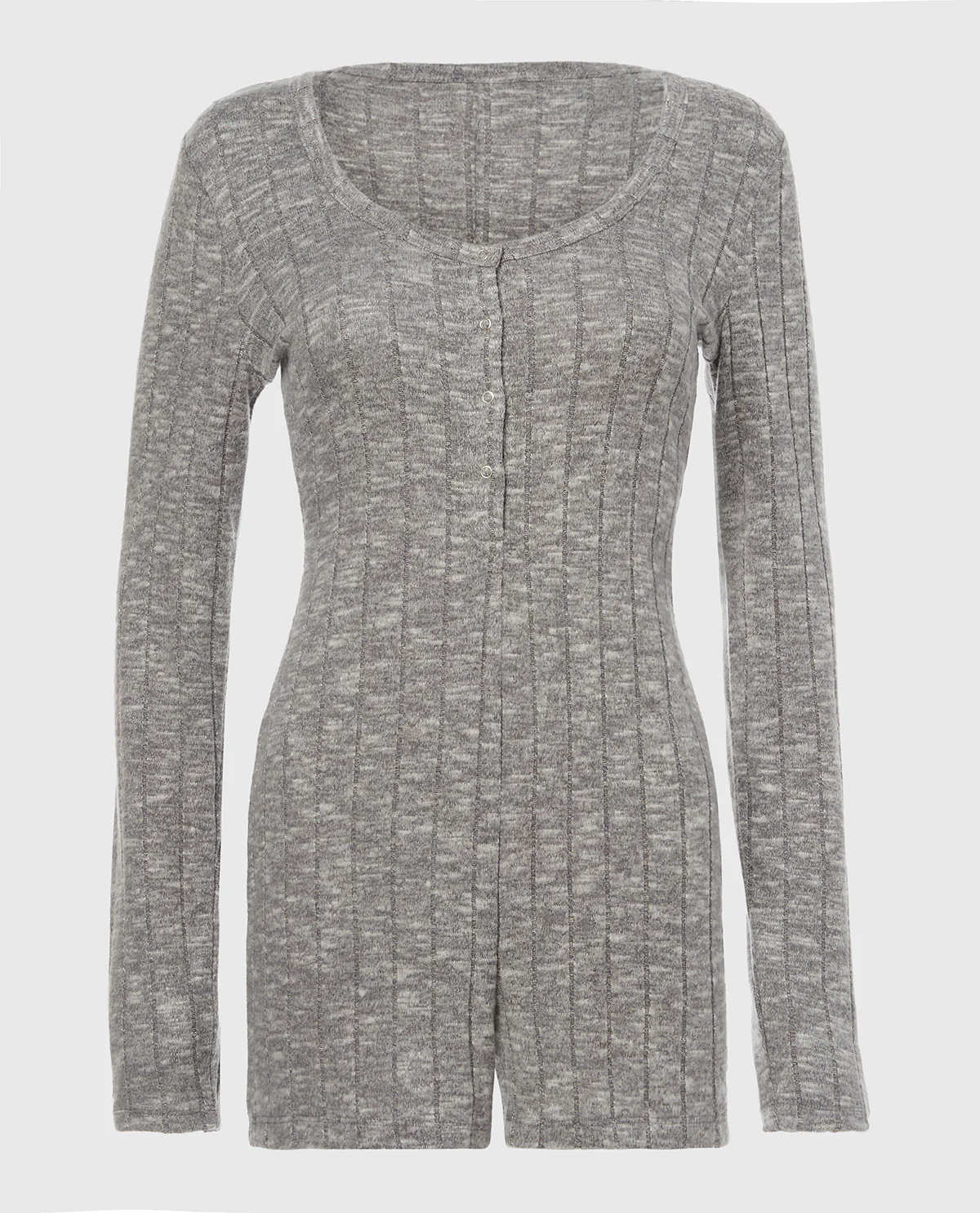 Placket Front Onesie in Light Grey Cozy - Image 4