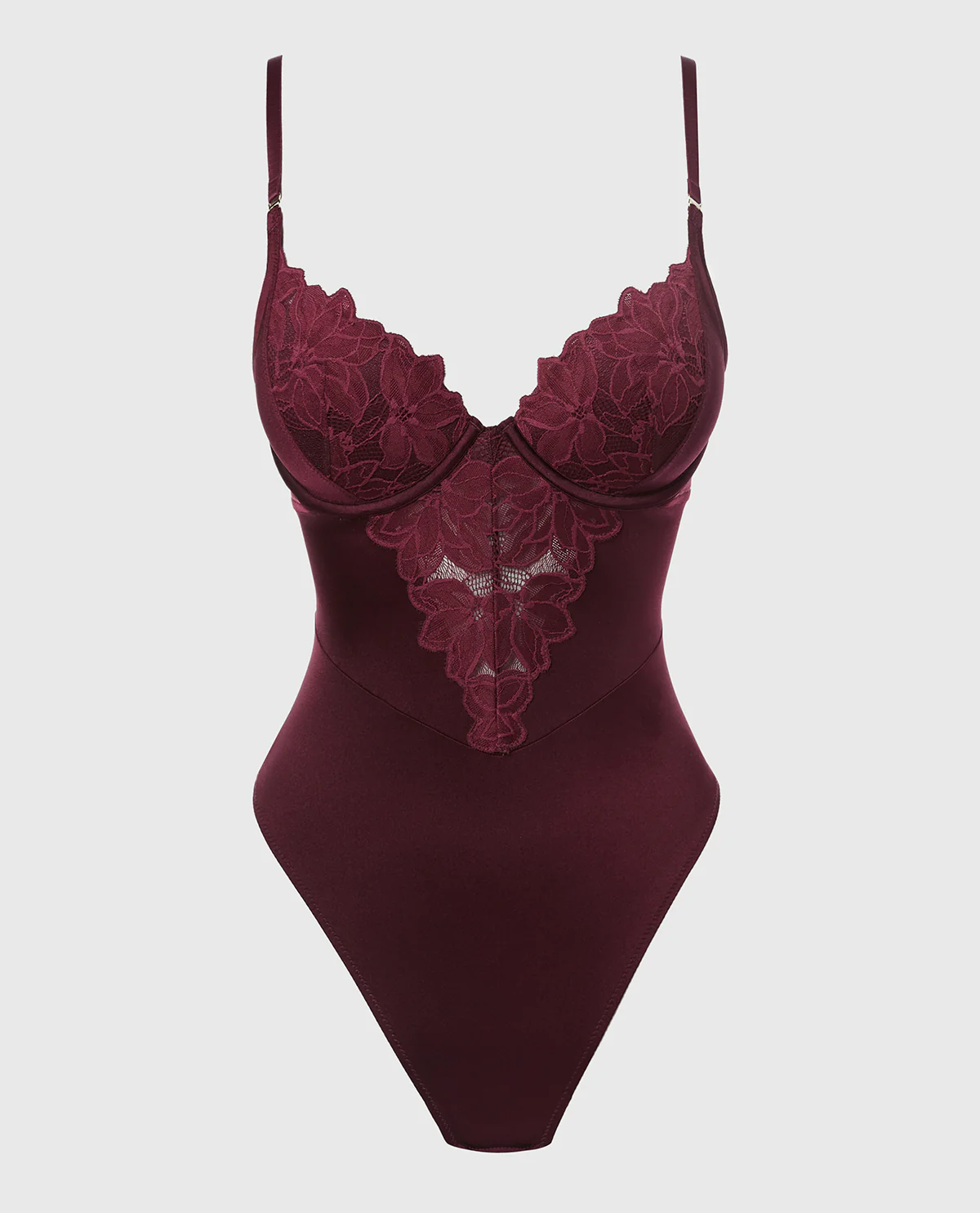 Push Up Demi bodysuit with reverie lace cup in Russian Ruby - Image 4