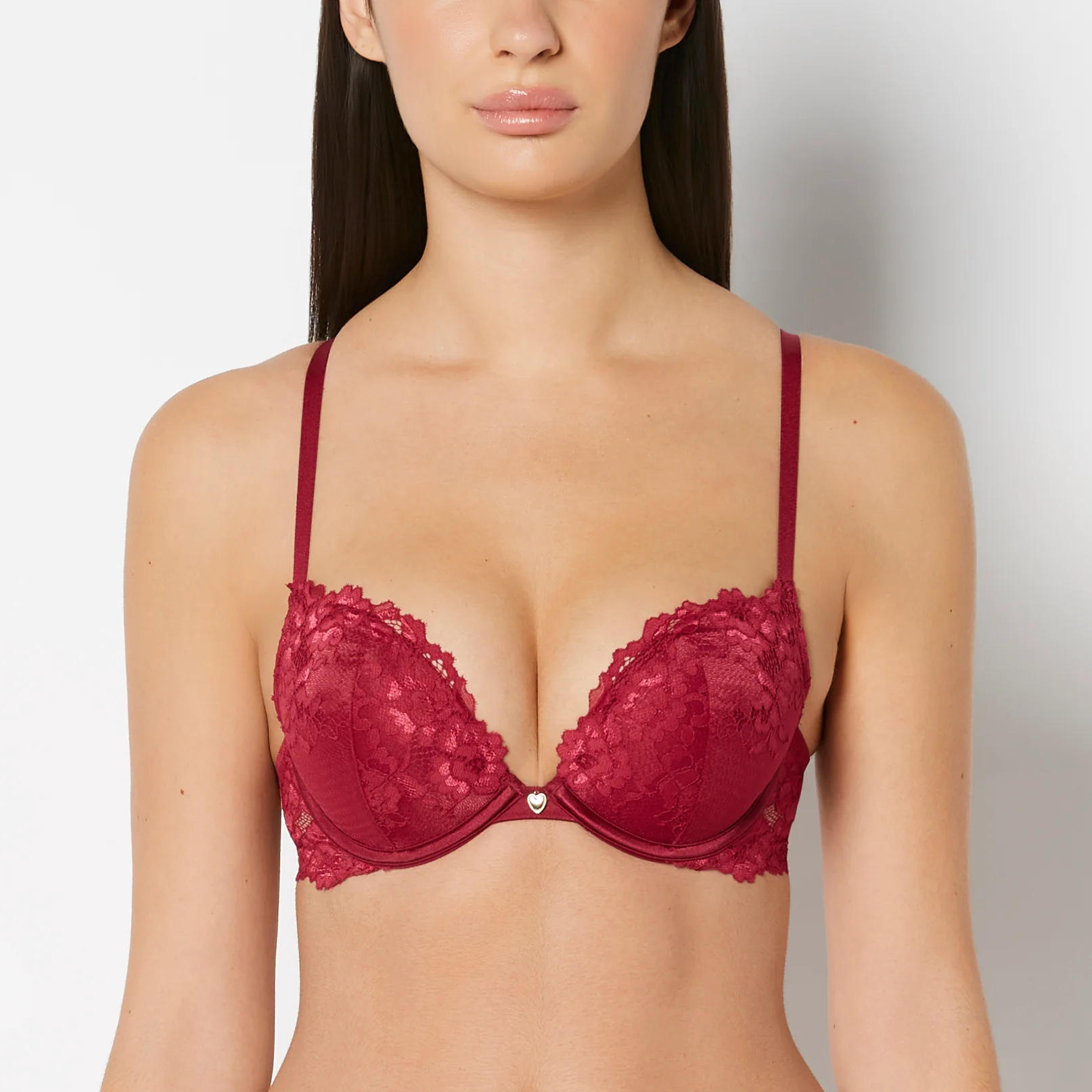 Push Up Plunge bra with Romantic Lace in Plum Rose
