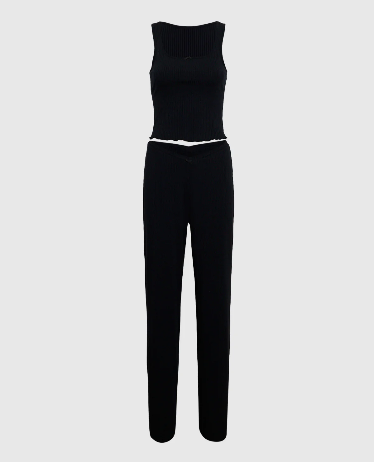Ribbed Pajama Top with Bow in Smoulder Black - Image 3