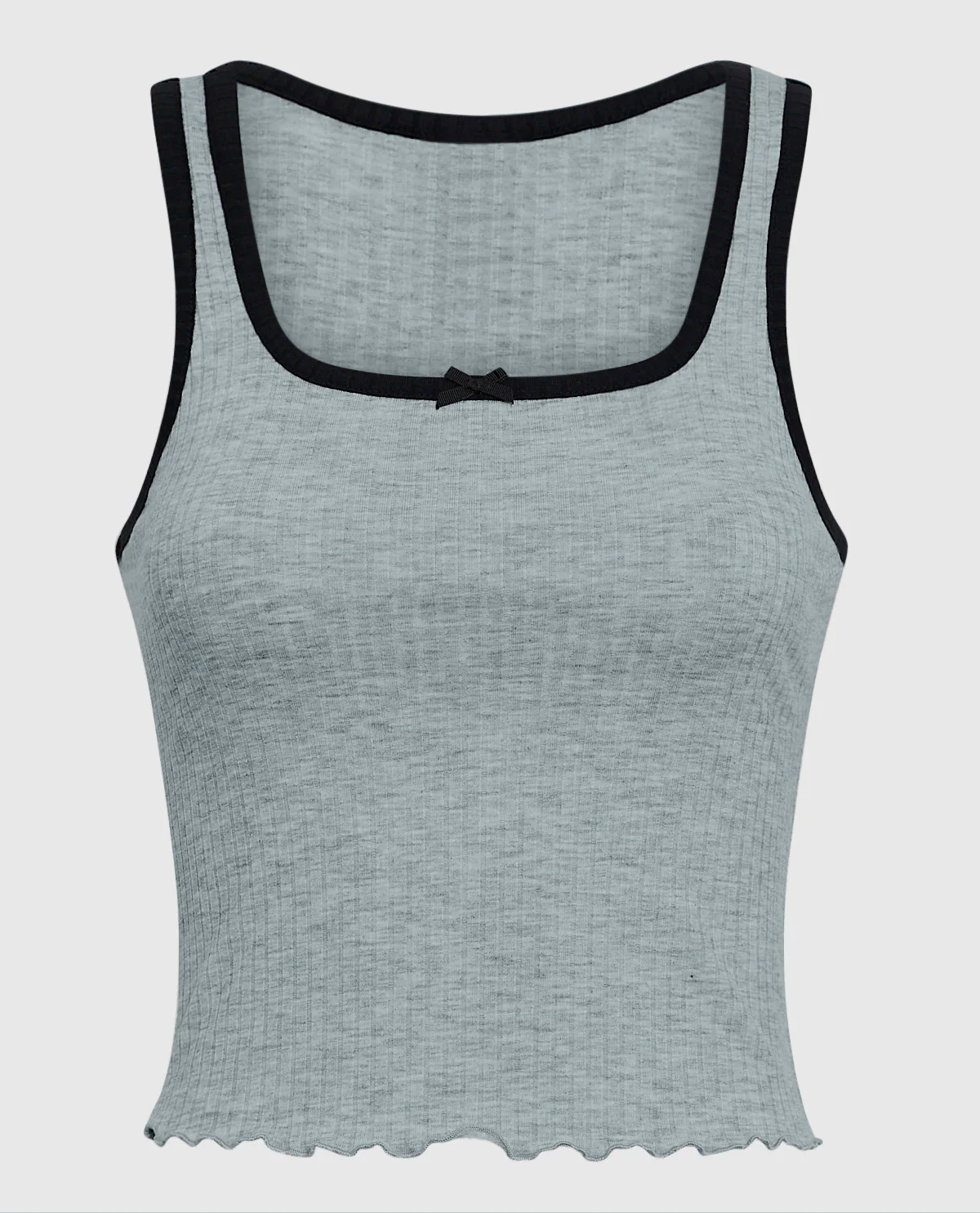 Ribbed Pajama Top with Bow in Cool Gray