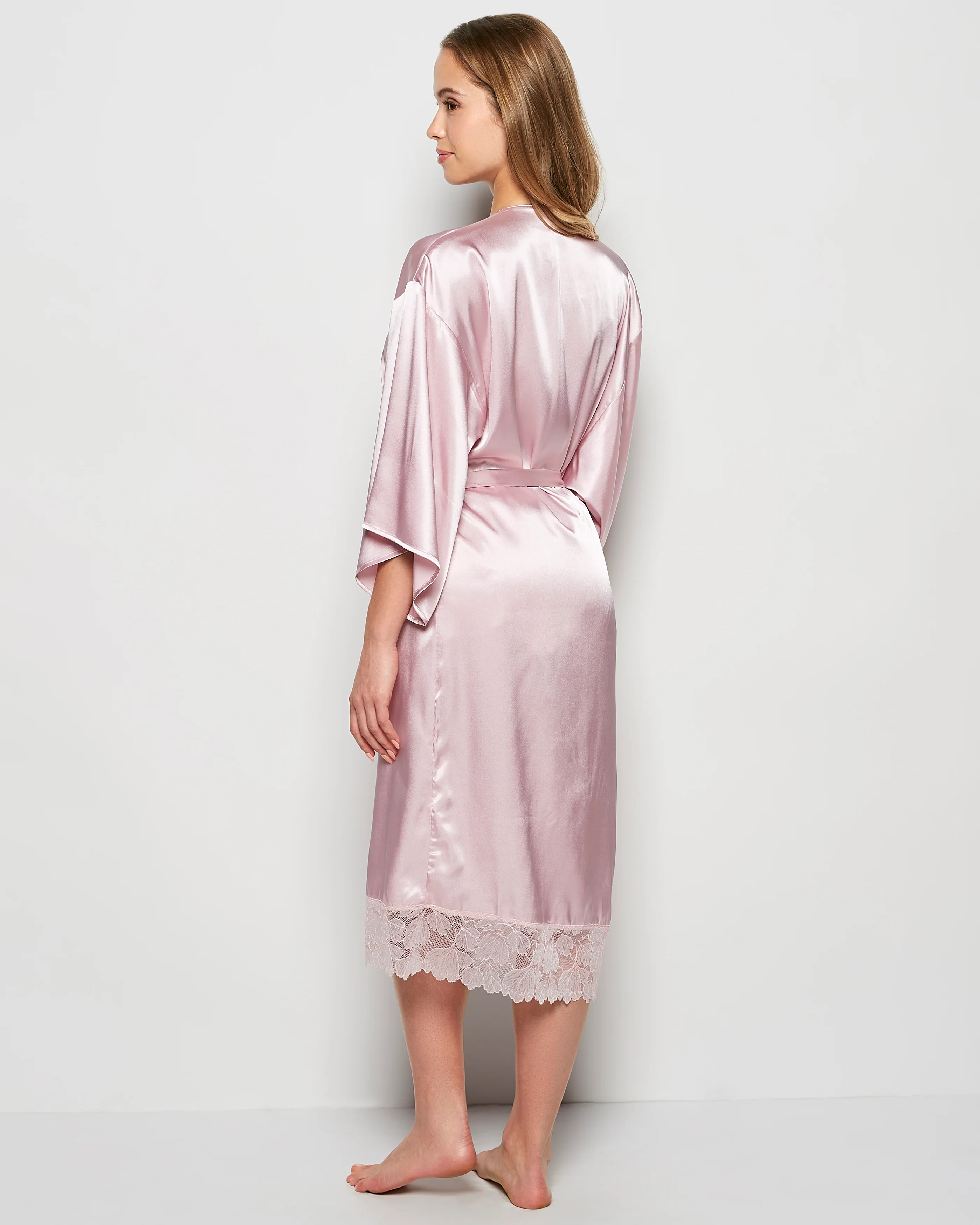 Satin Mid Length Robe with Lace in Iced Lilac - Image 3