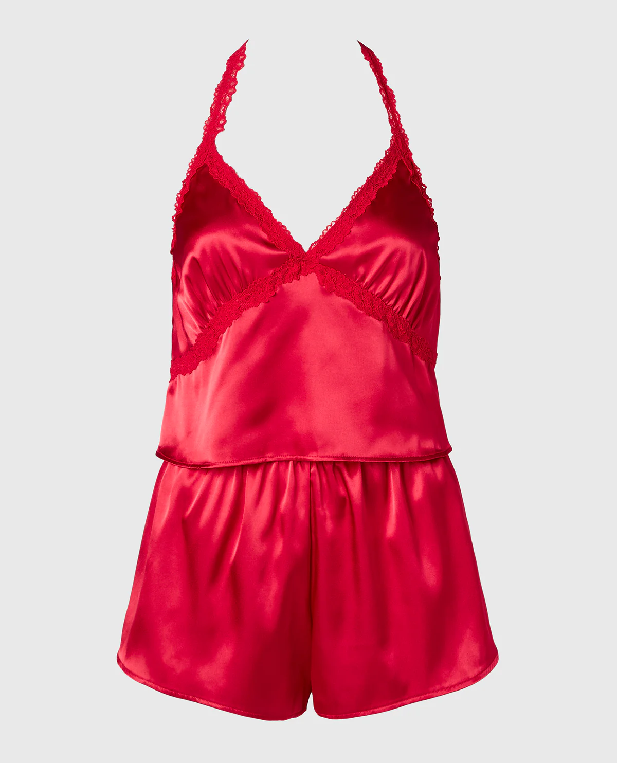 Satin PJ Set With Wicked Lace Trim in Crimson - Image 4