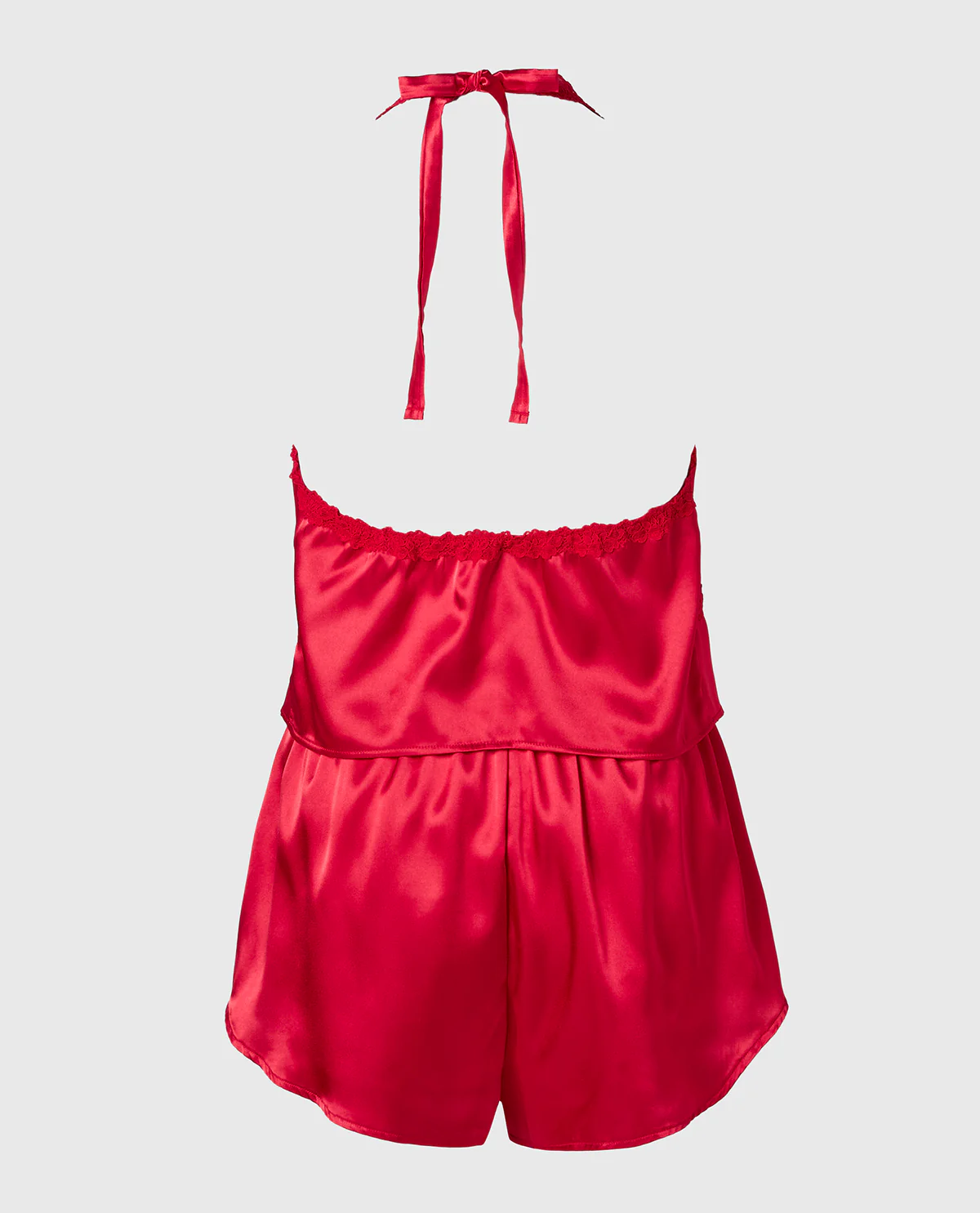 Satin PJ Set With Wicked Lace Trim in Crimson - Image 5