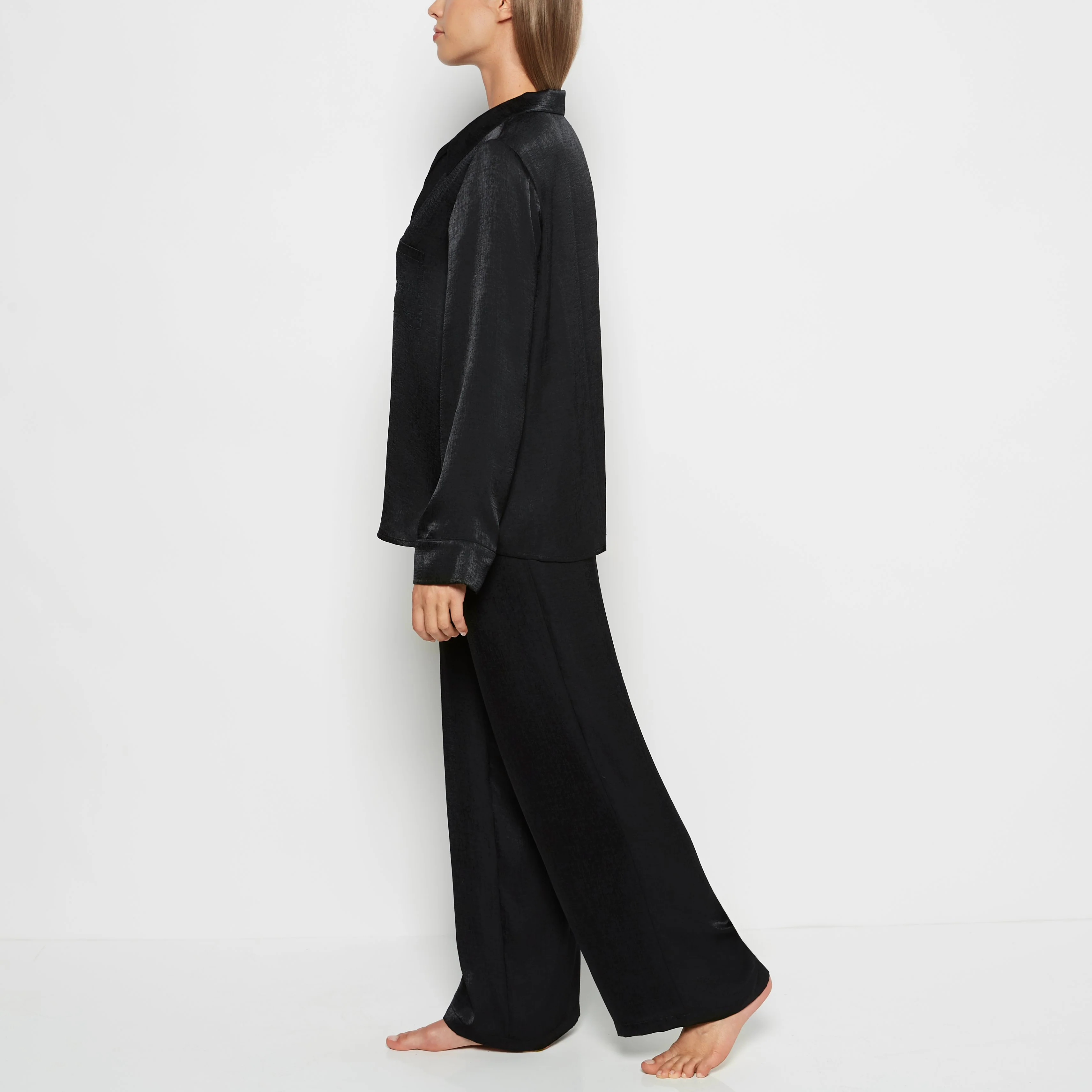 Satin Sleep shirt with button front in Tuxedo Black - Image 2