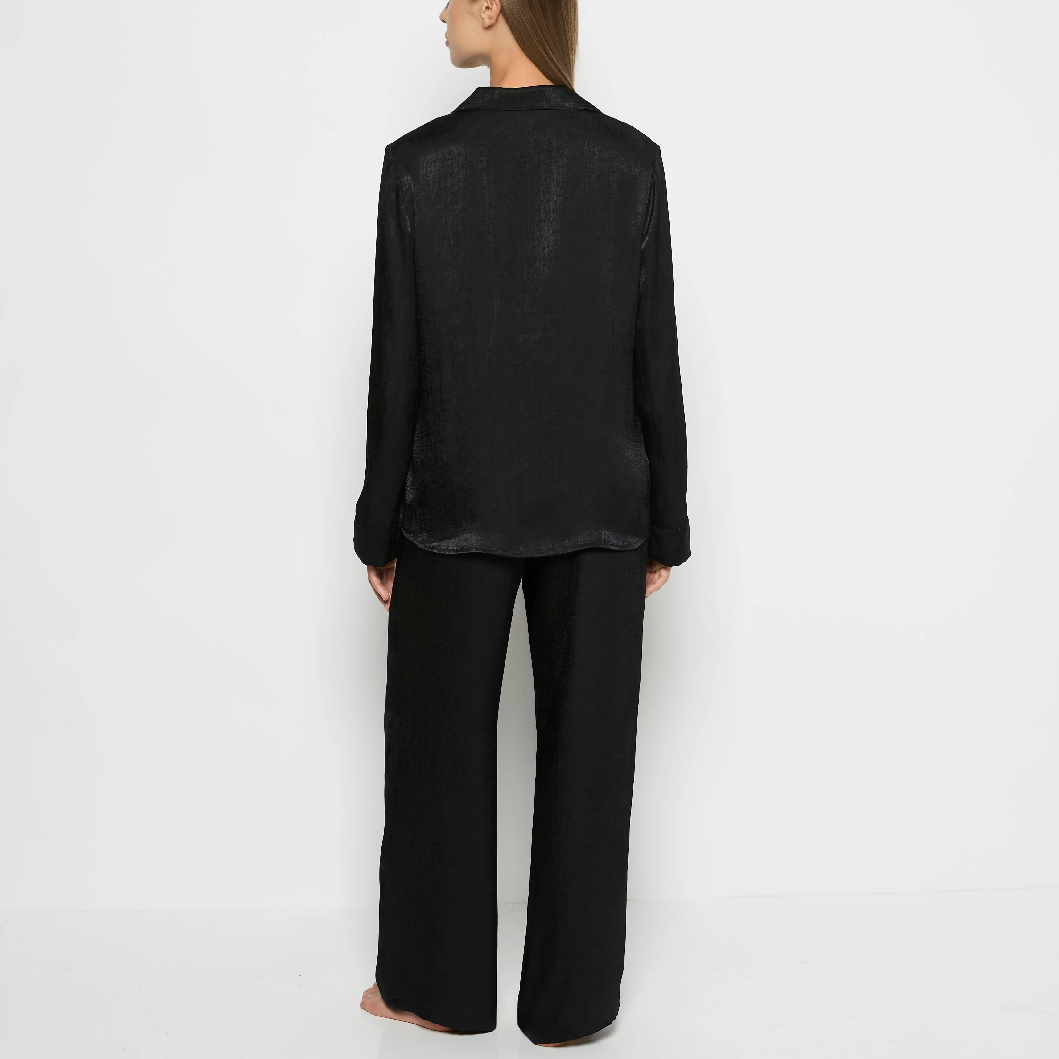 Satin Sleep shirt with button front in Tuxedo Black - Image 3