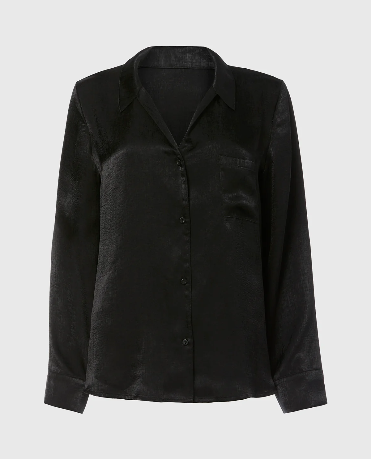 Satin Sleep shirt with button front in Tuxedo Black - Image 4