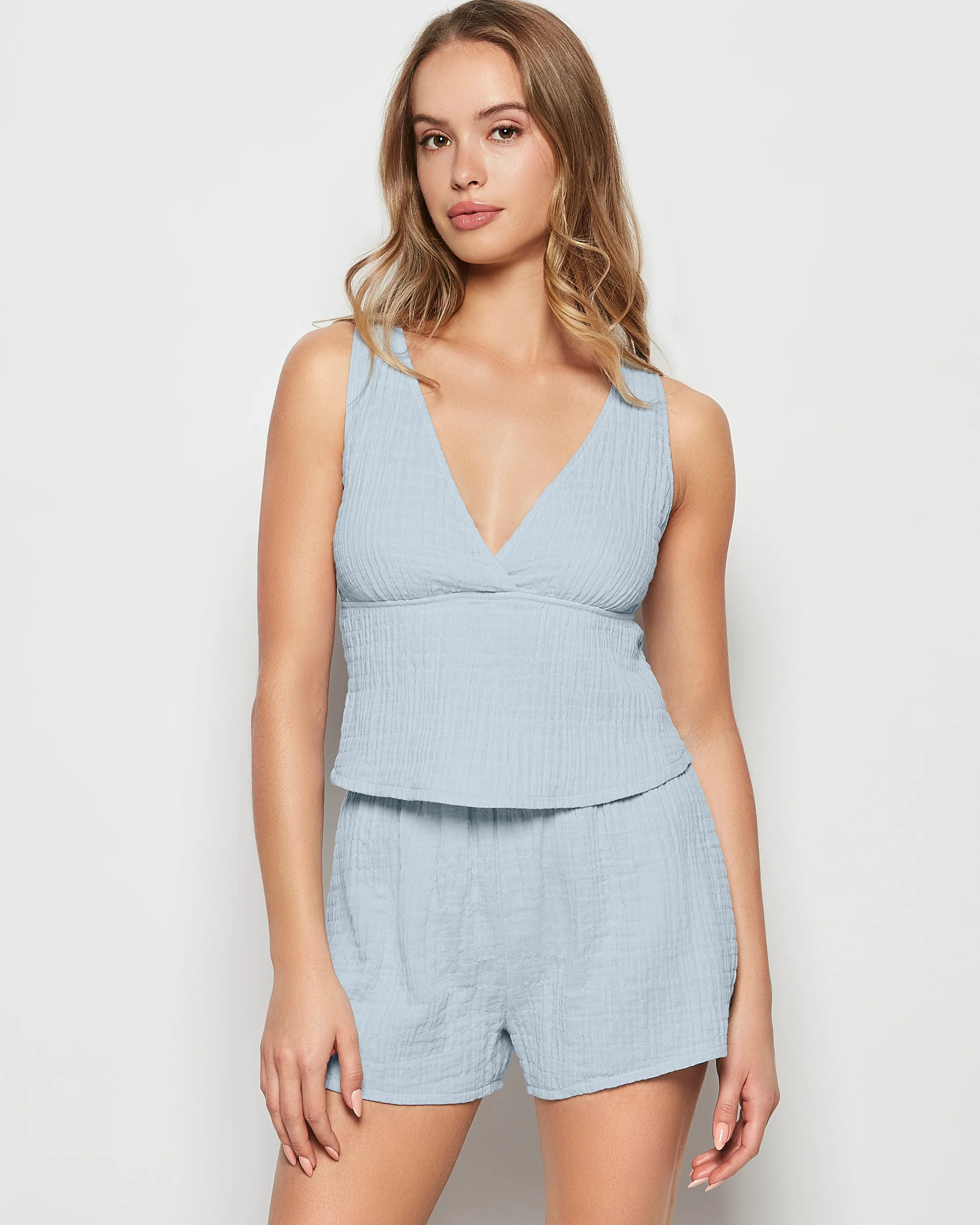 Textured Pajama Short in Subdued Blue - Image 6