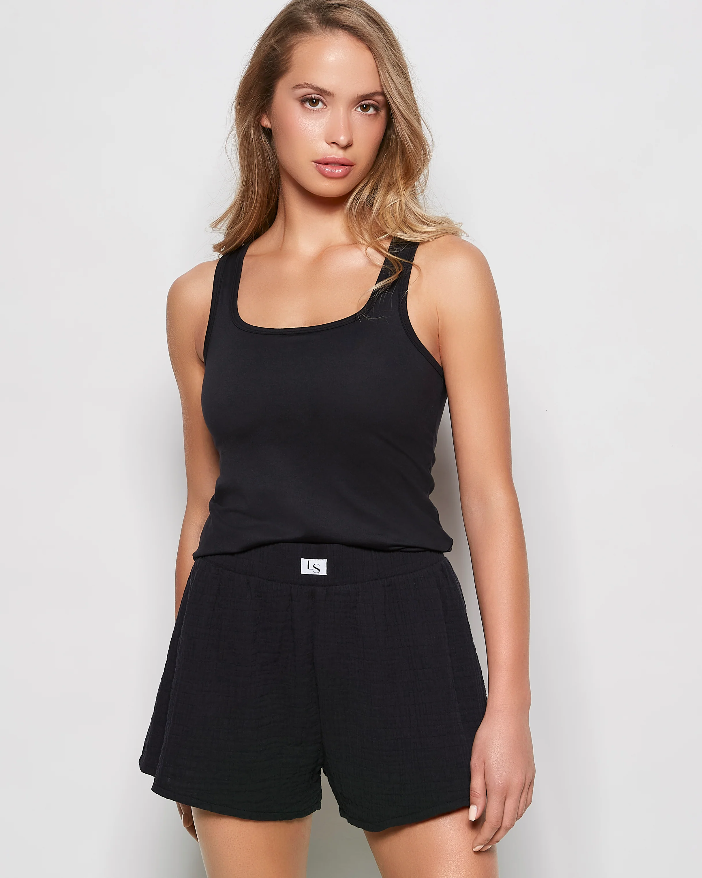Textured Sleep Short in Black - Image 6