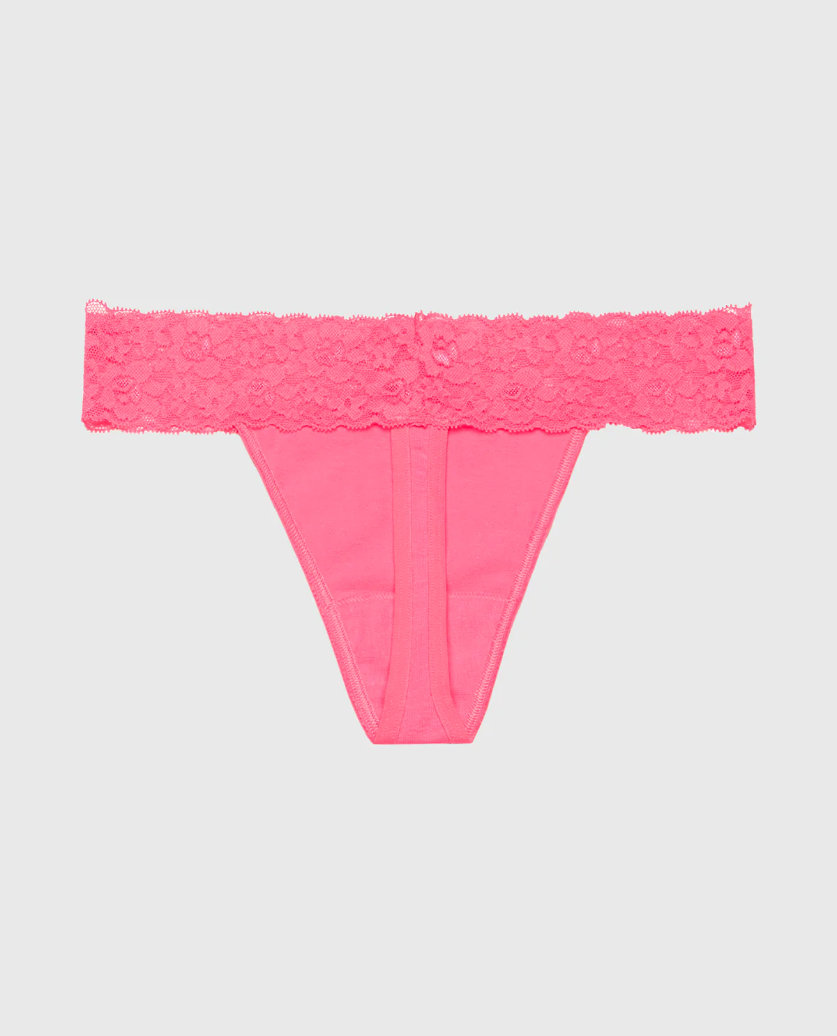 Thong Cotton Panty With Lace Trim in Hot Pink - Image 5