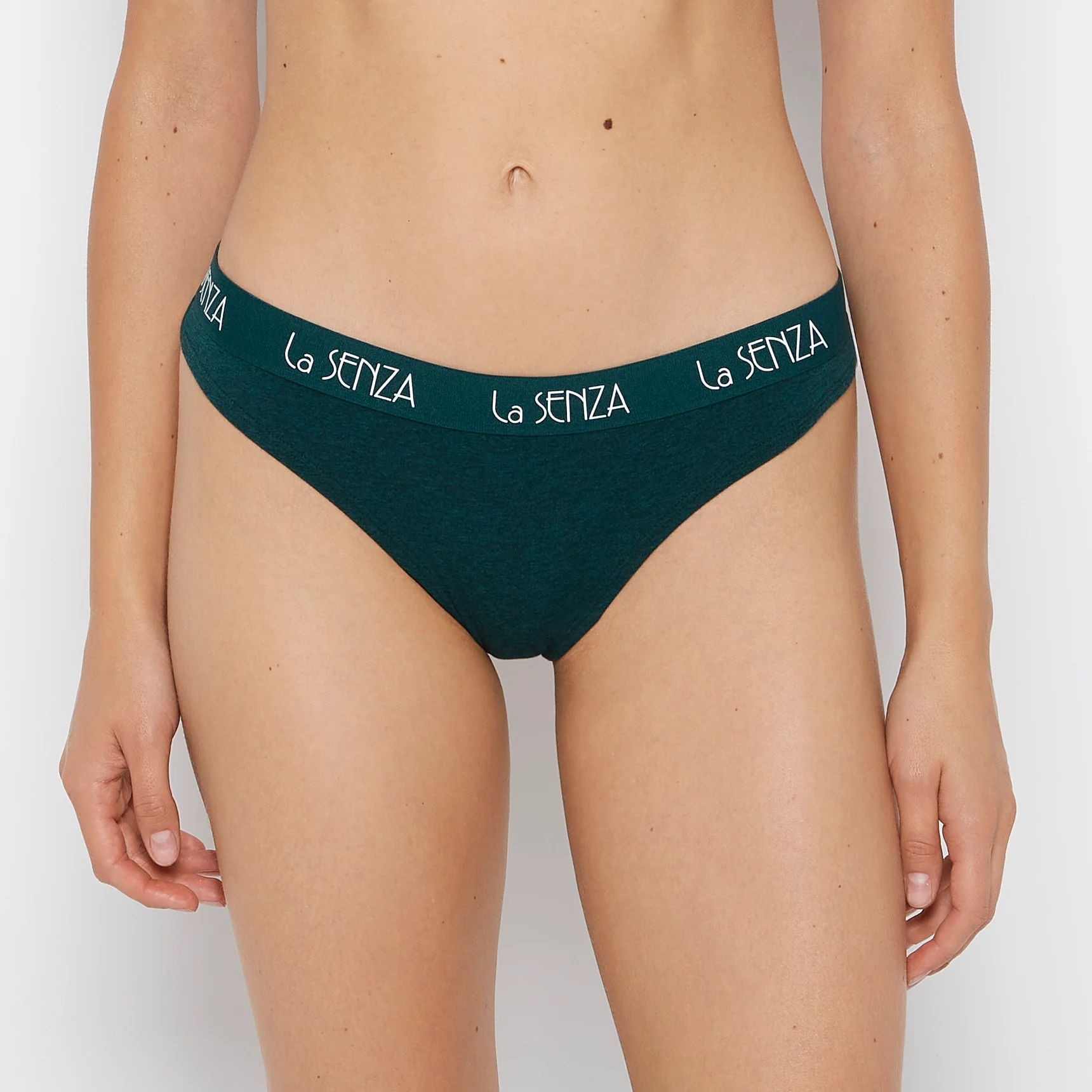 Thong Panty with Art Deco Logo in Emerald Green Heather