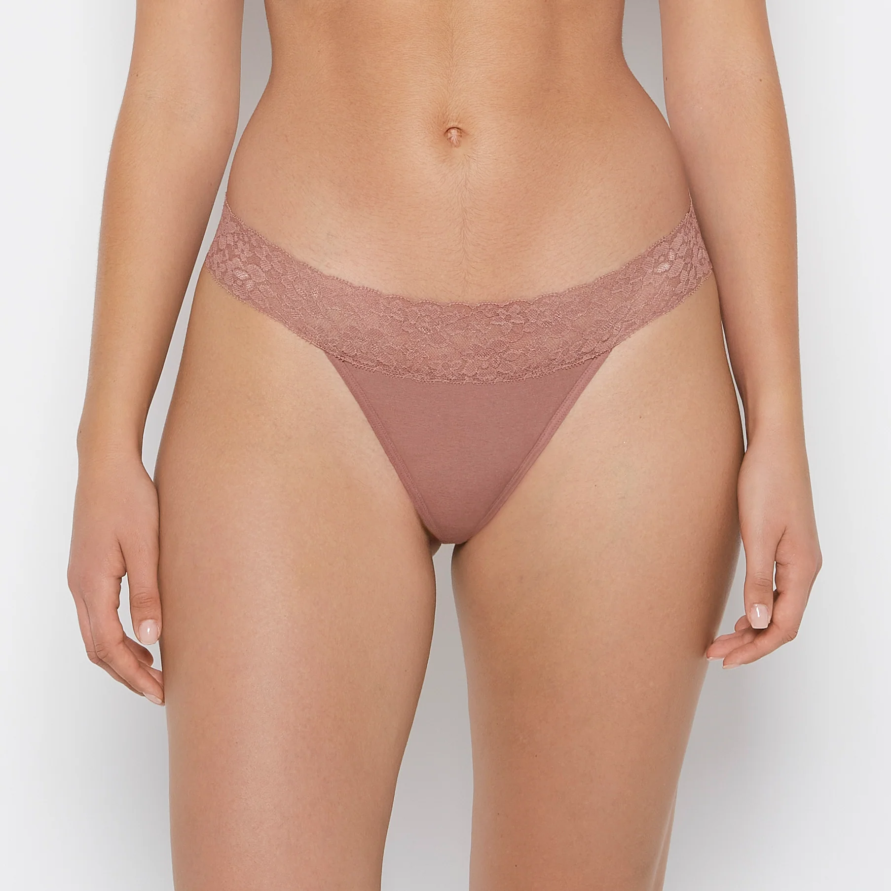 Thong Panty With Lace Trim in Deer
