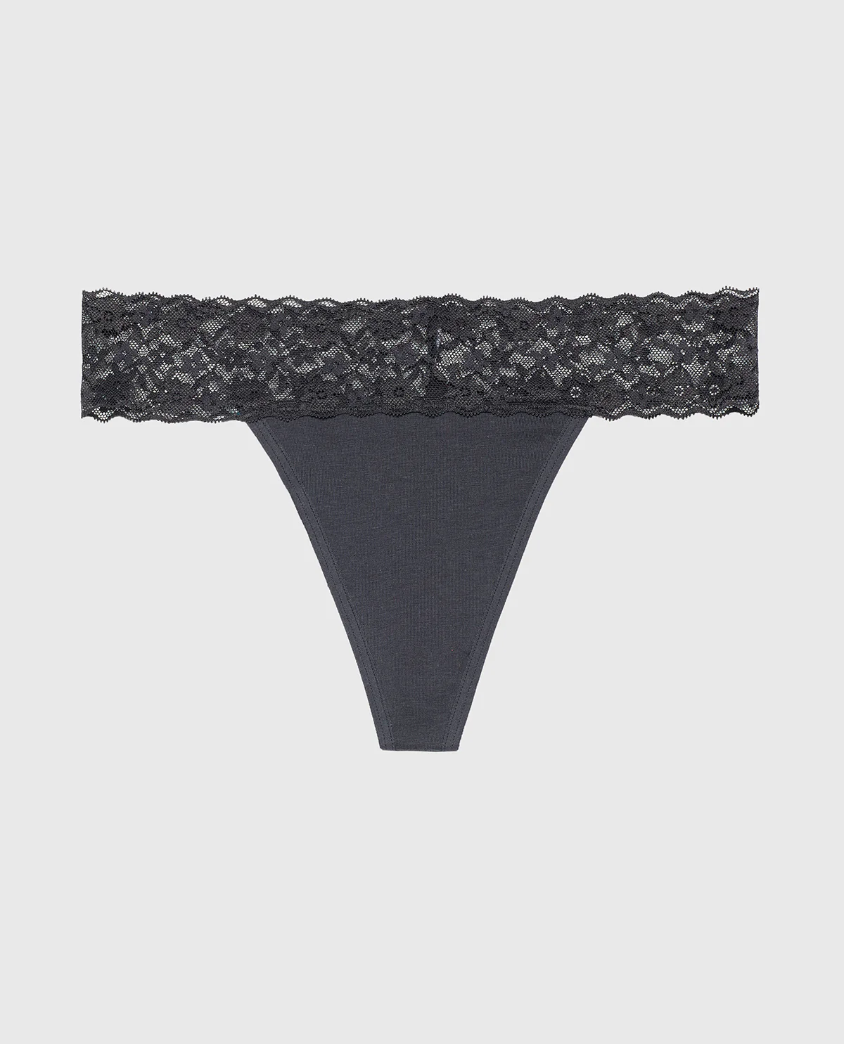 Thong Panty With Lace Trim in Ebony - Image 4