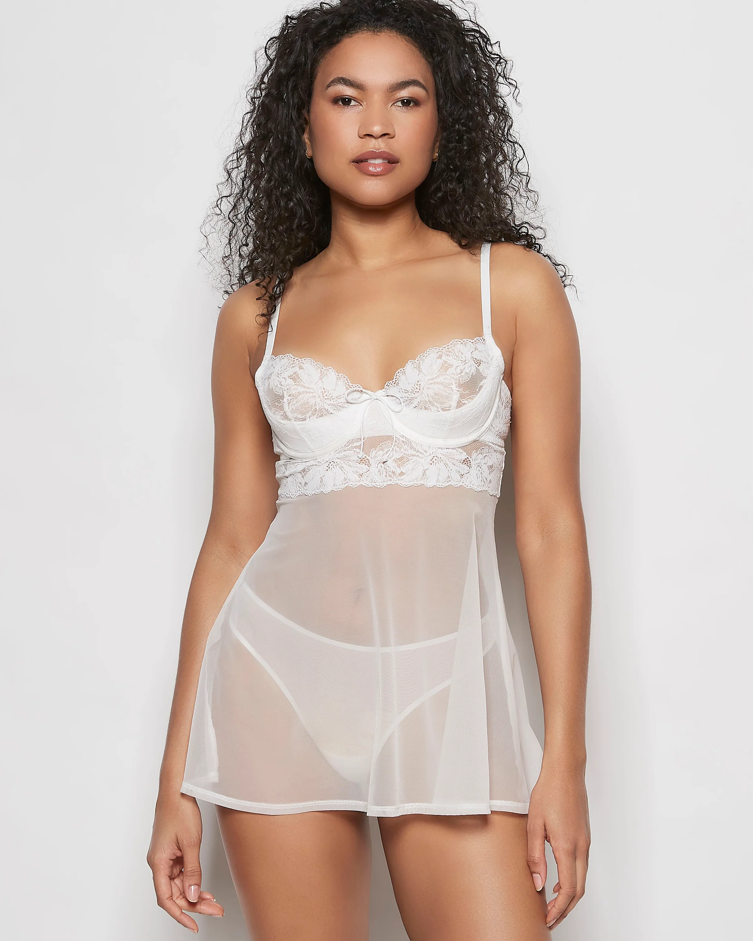 Unlined Balconette Babydoll with a Bow in Ivory