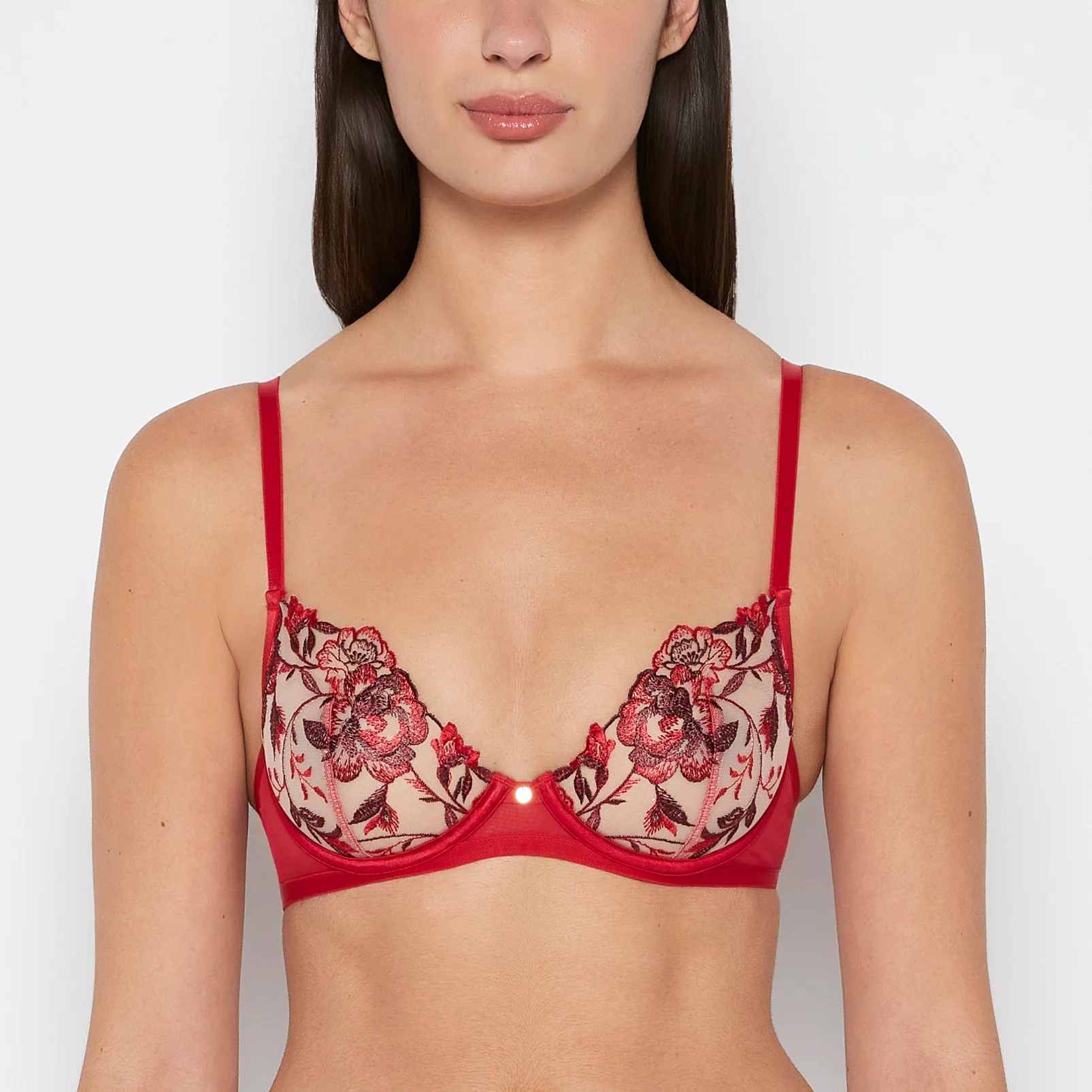 Unlined Demi Bra in Evening Blush with Crimson and Russian Ruby
