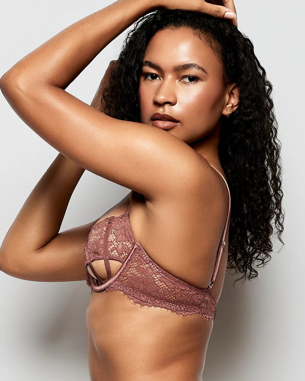 Unlined Lace Bra with Cut-Outs in Dusty Cedar - Image 2