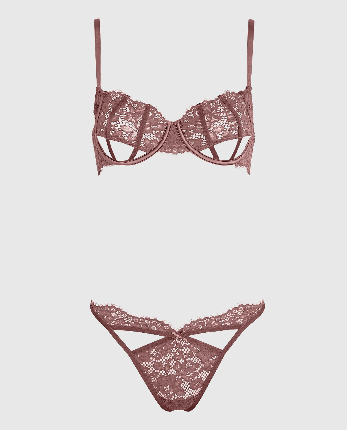 Unlined Lace Bra with Cut-Outs in Dusty Cedar - Image 6