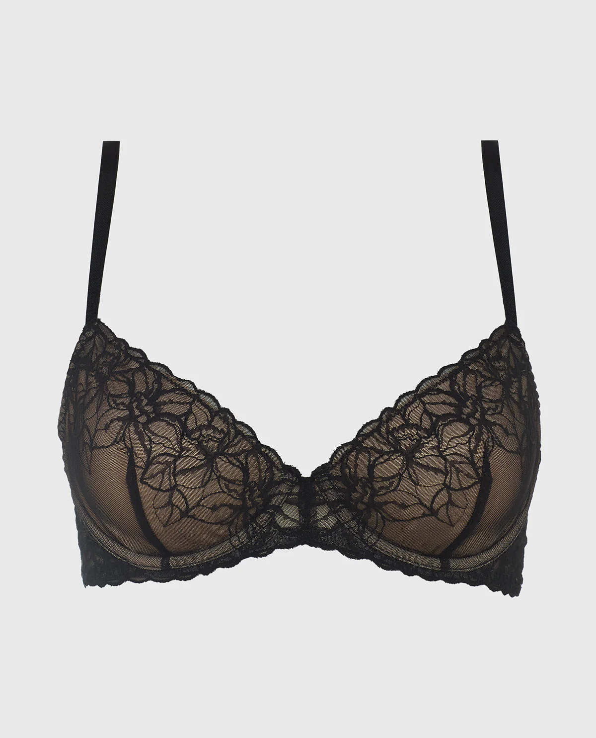 Unlined Lace Demi Bra in Black and Blush - Image 4