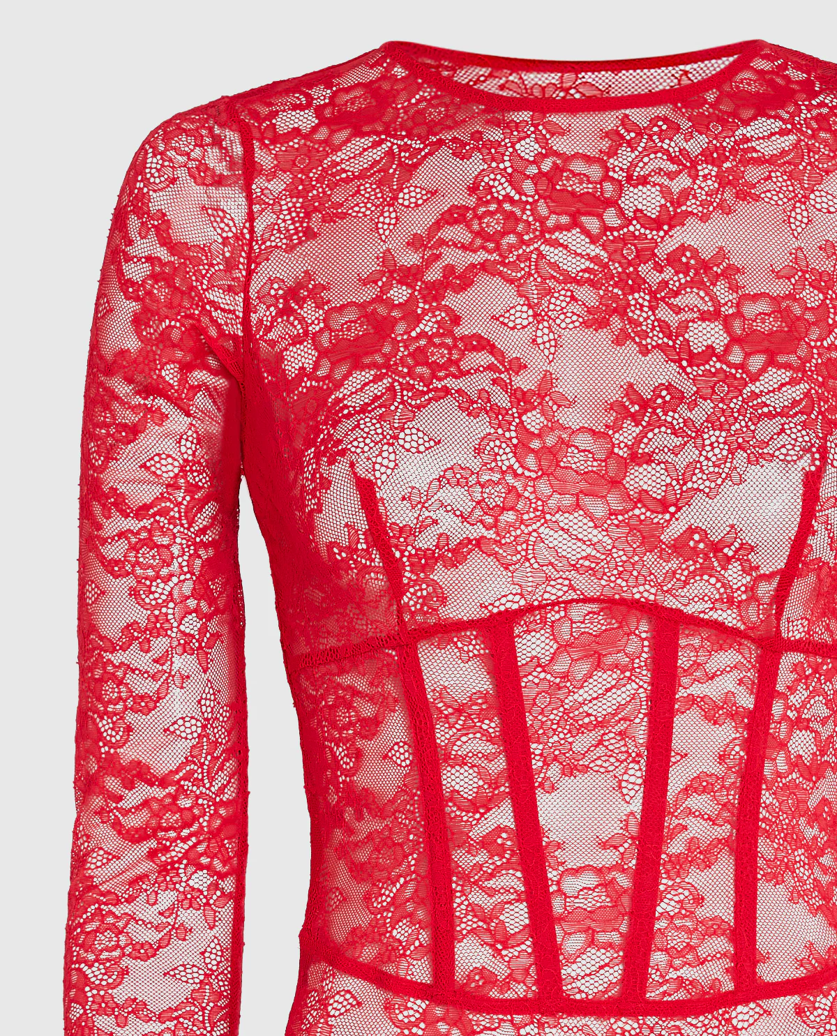 Unlined Long Sleeve Bodysuit in Cosmo Red - Image 4